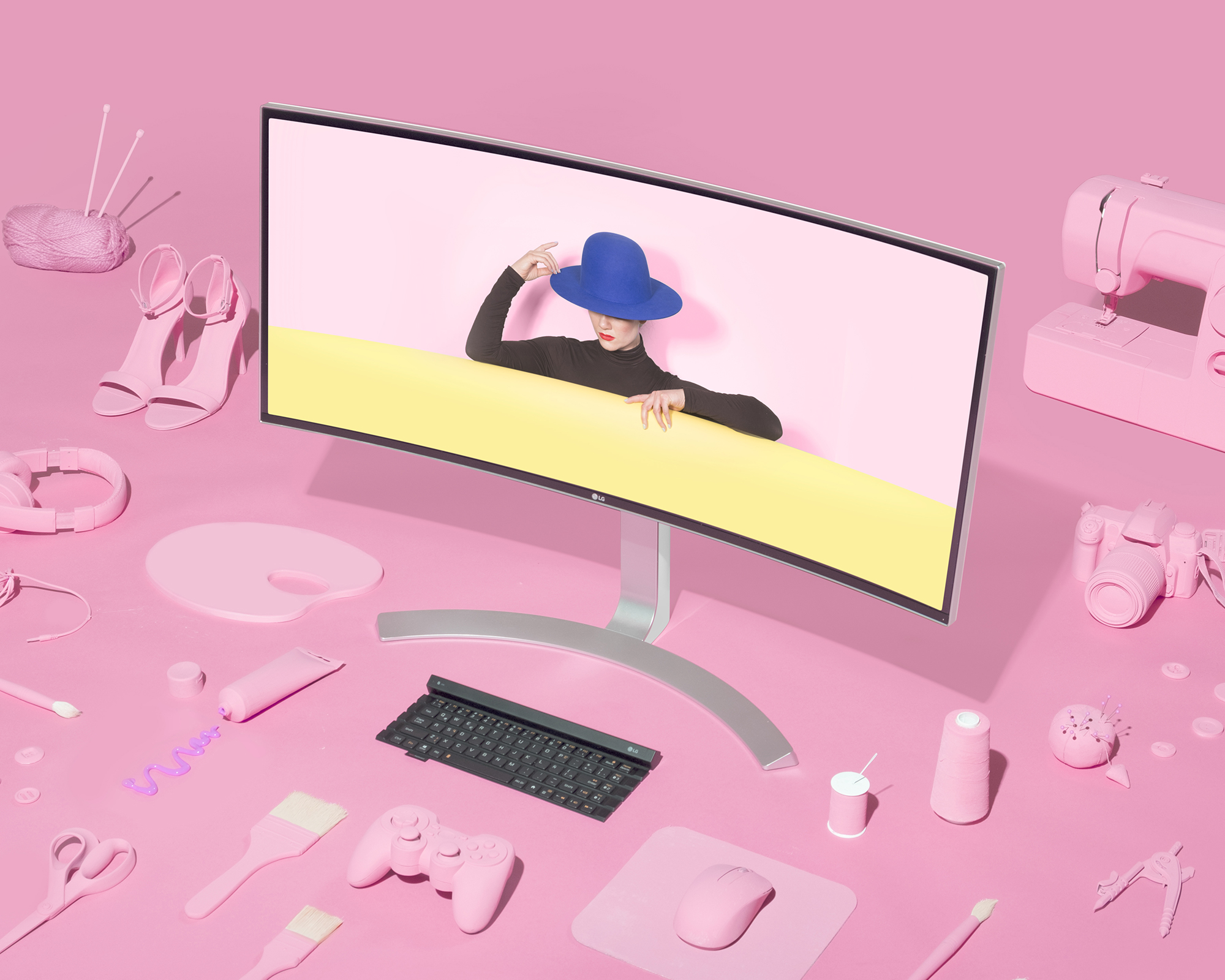 parsons + lg ultrawide academy, pink fashion accessories, art by littledrill