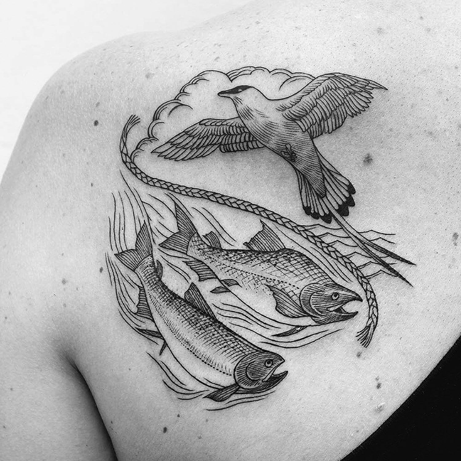 Bird tattoo on shoulder