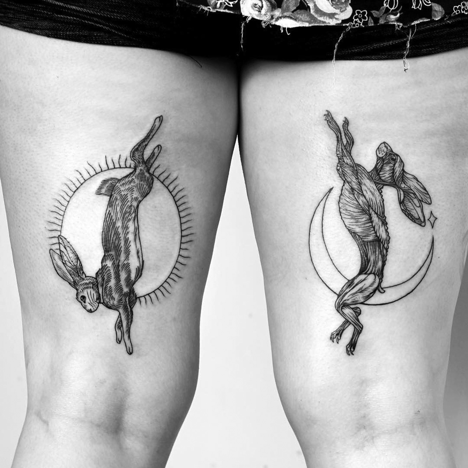 rabbit tattoo on the back of legs