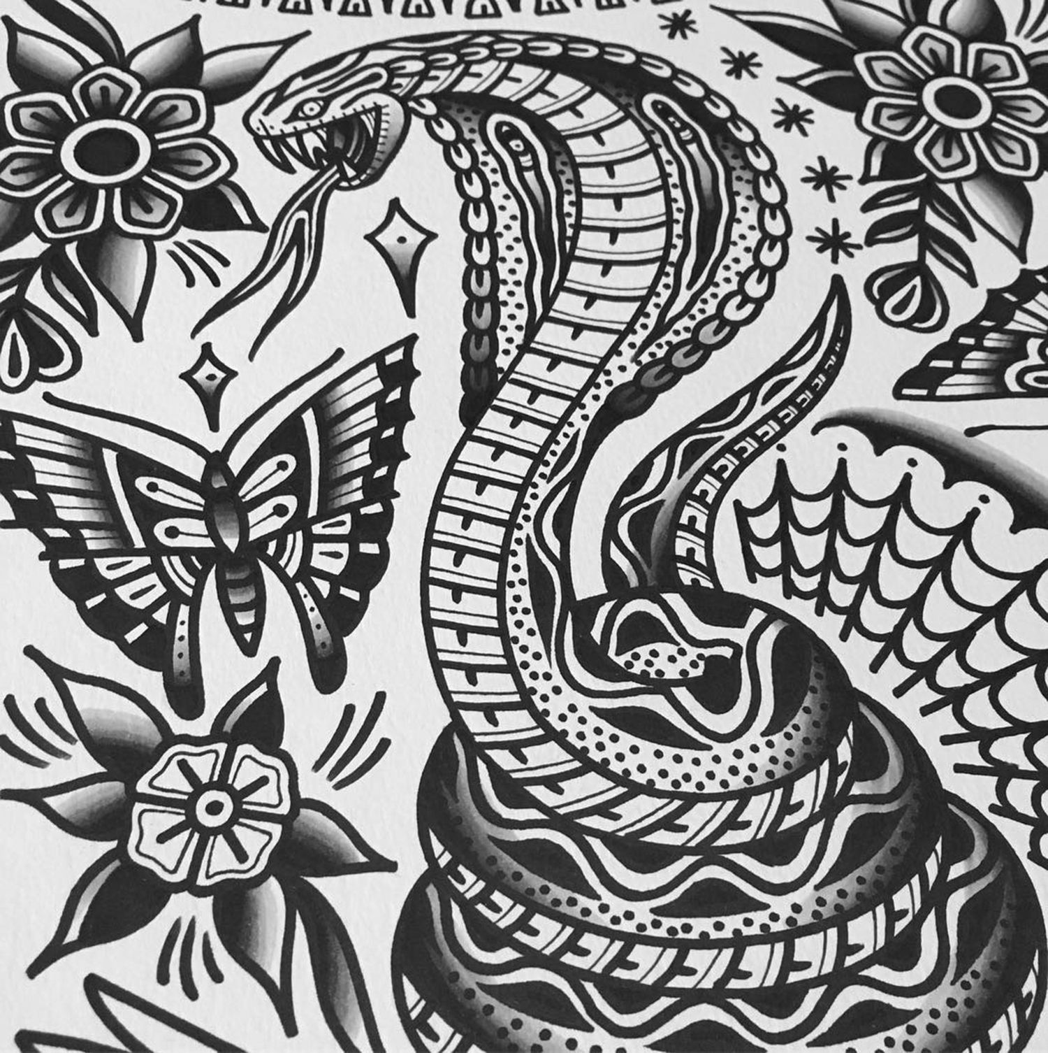 flash art, snake, traditional tattoo