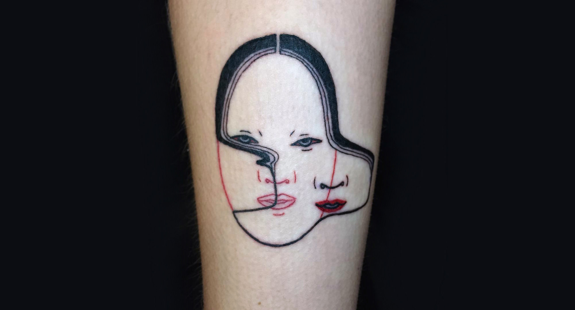 Glitched noumen mask tattoo by Suzani