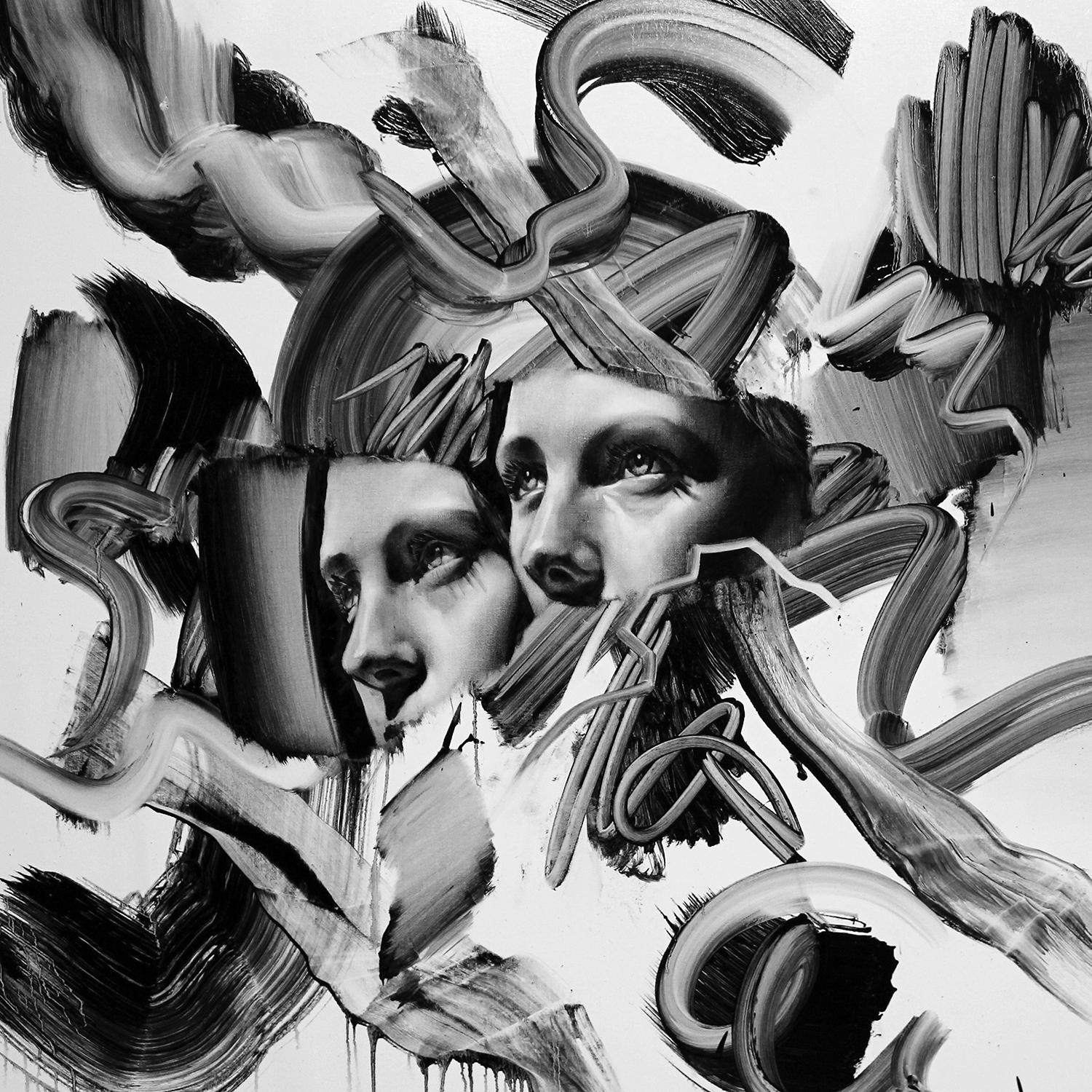 Parallax, painting, double face, black and white art