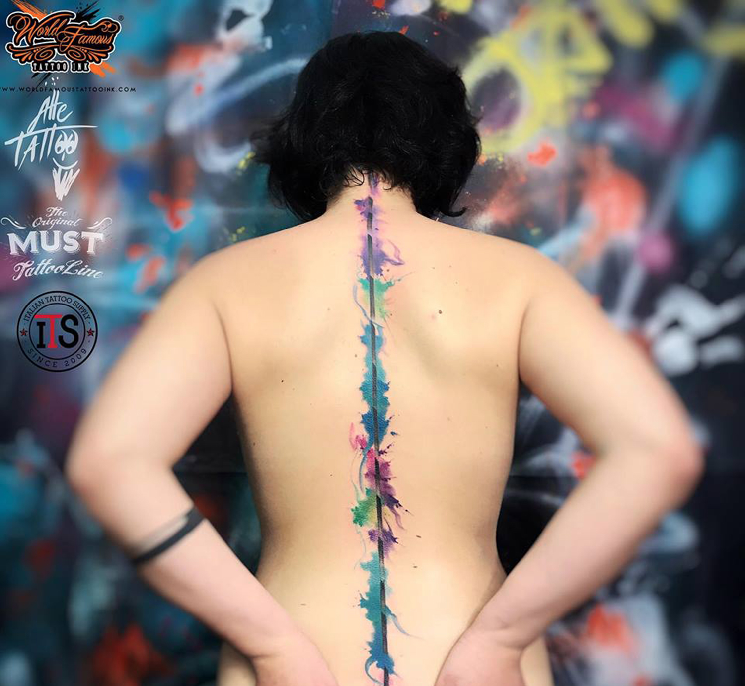 colorful back tattoo, abstract