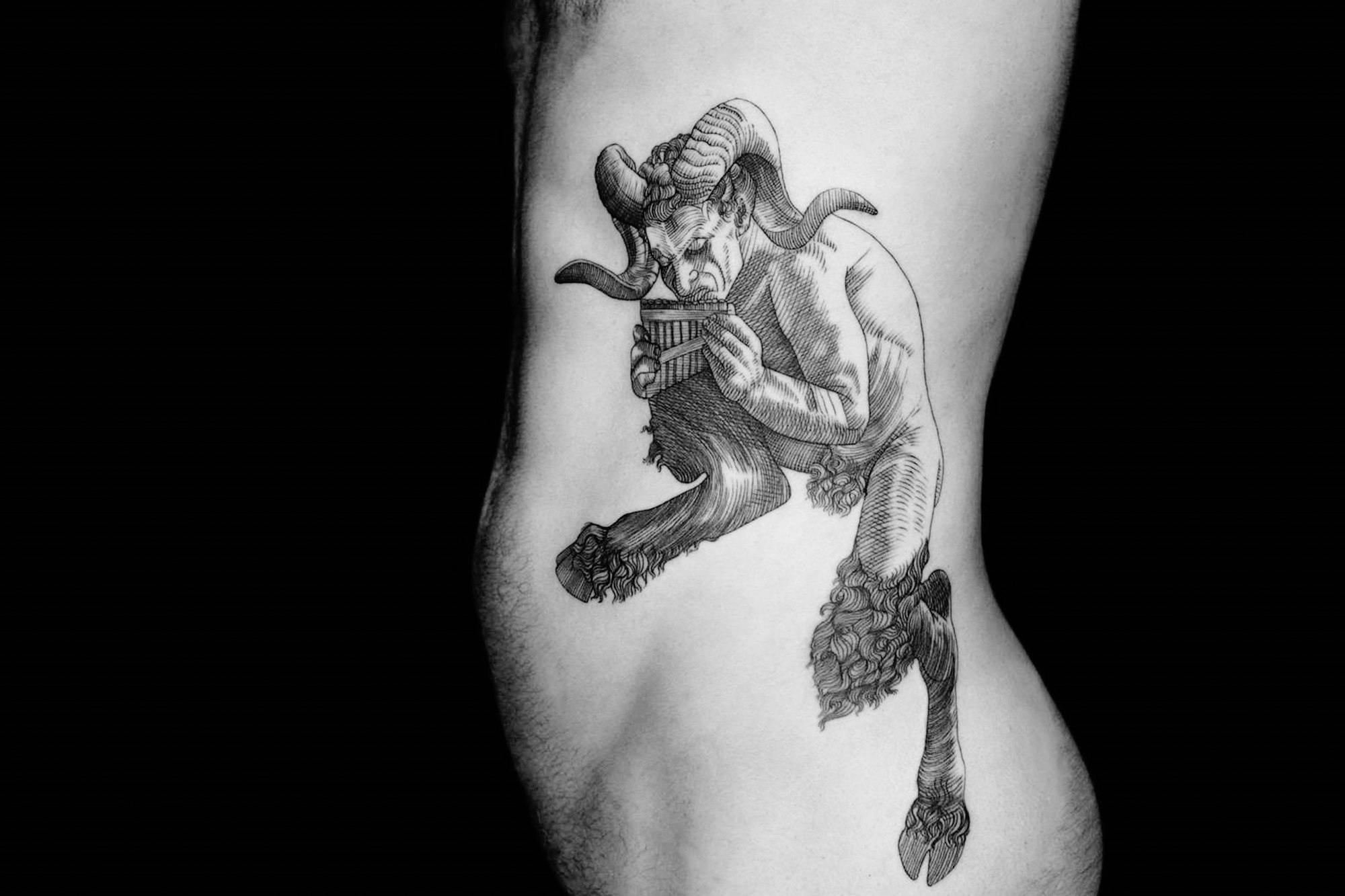 devil tattoo, etching style tattoo