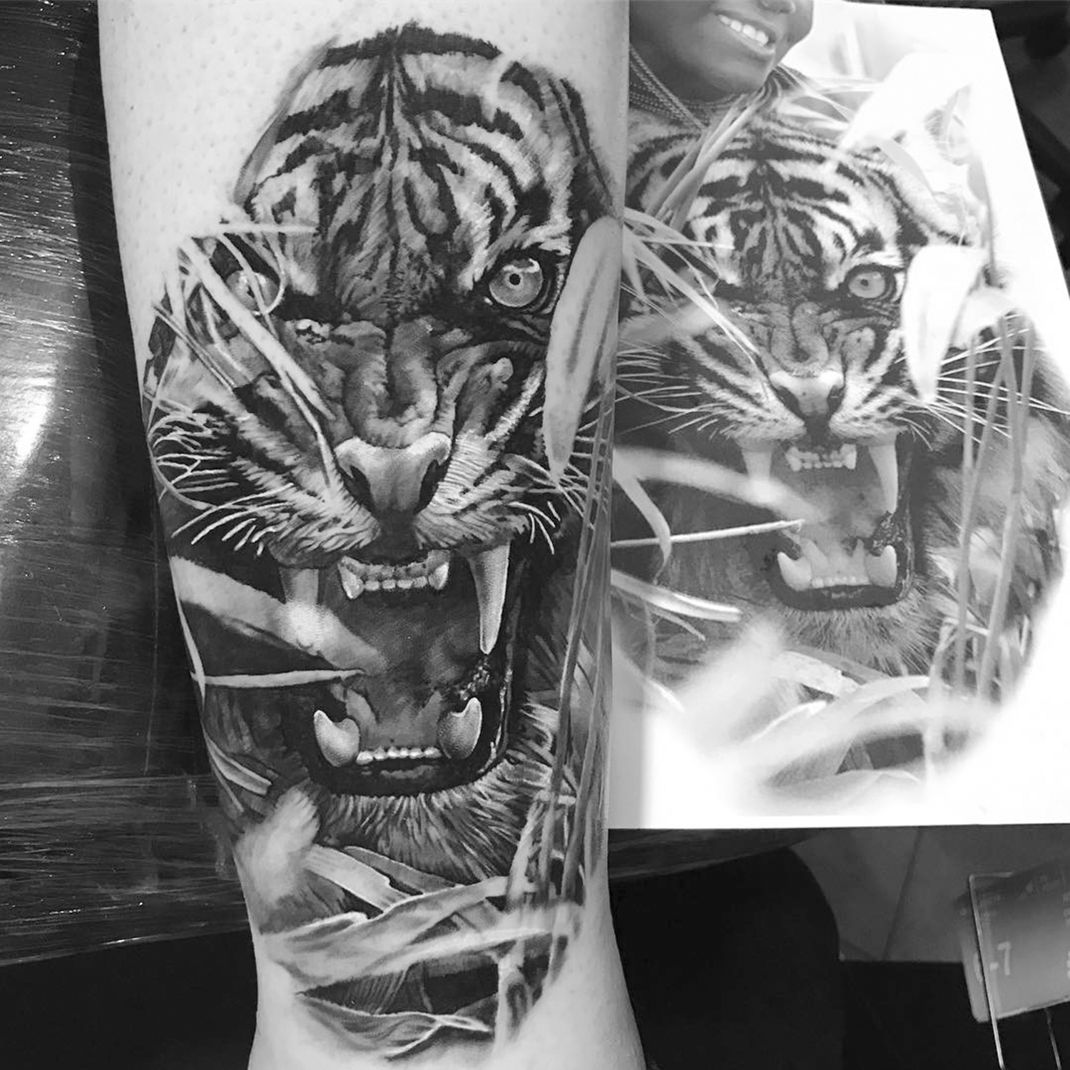 black and grey tiger tattoo