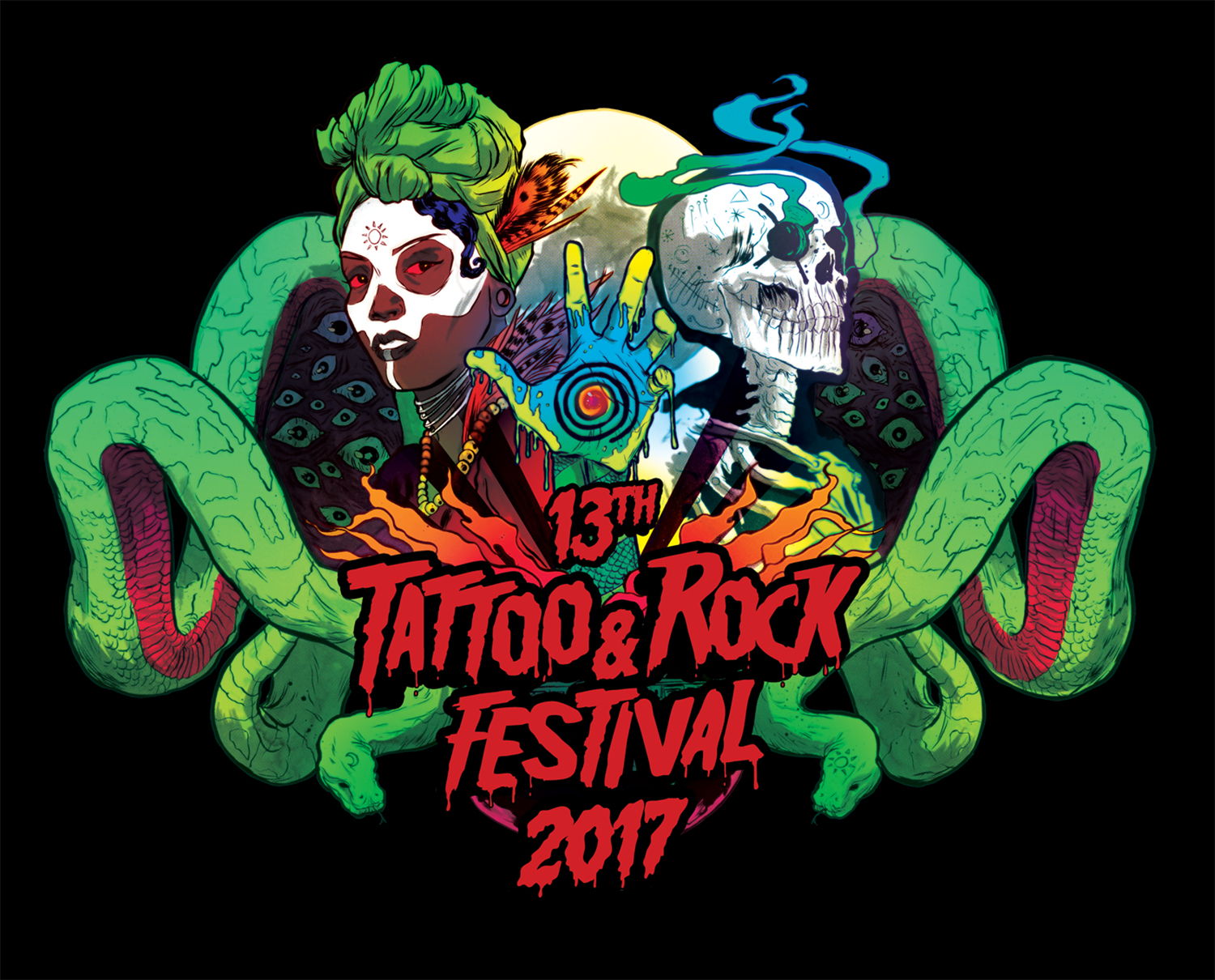 13th tattoo&rock festival, poster, lisbon, illustration by ricardo reis