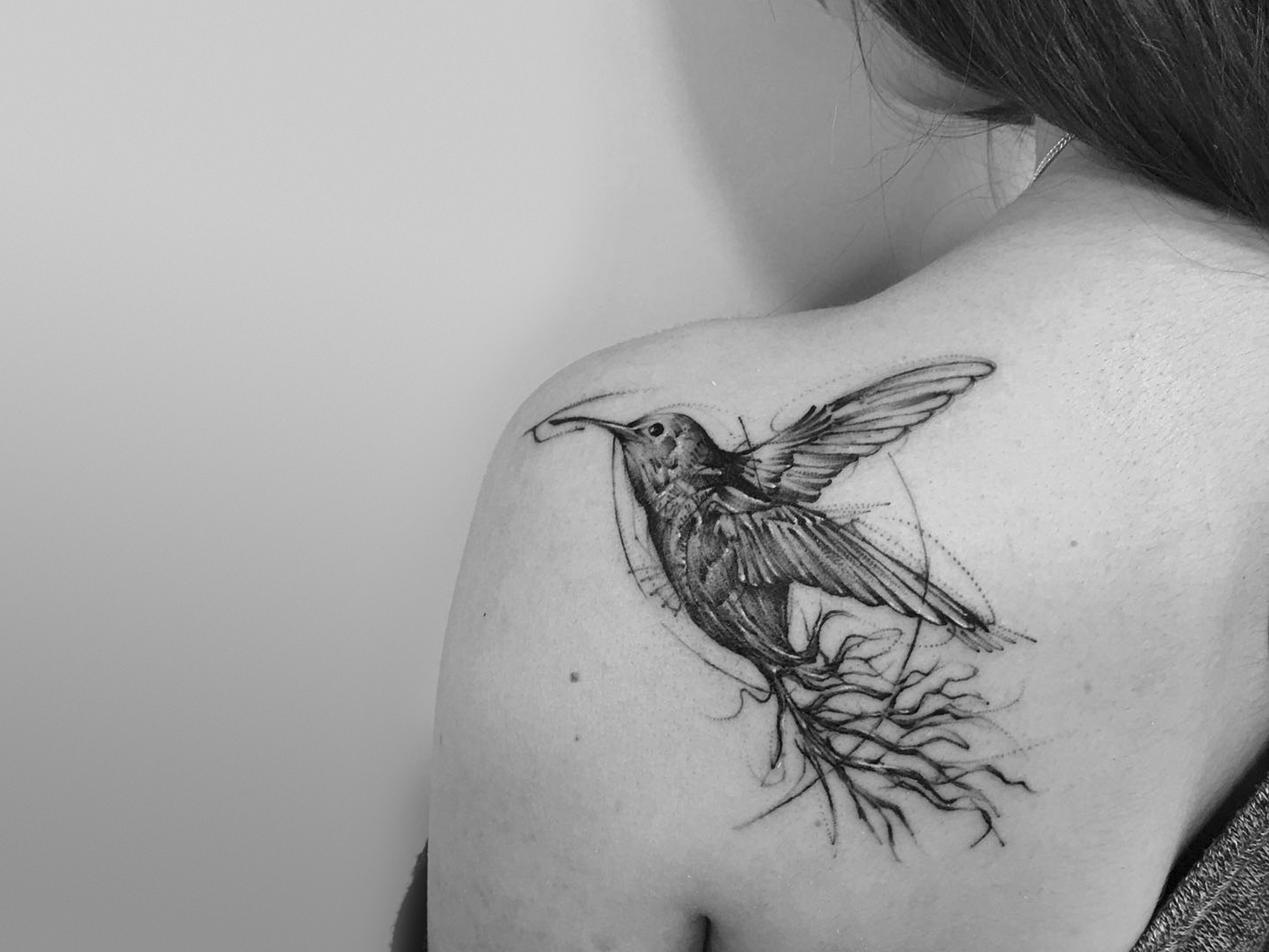 hummingbird tattoo on shoulder by bktattooer