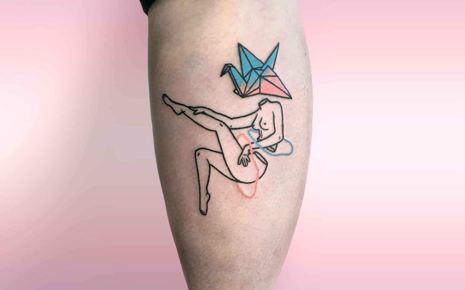Origami figure drawing tattoo by Blaabad