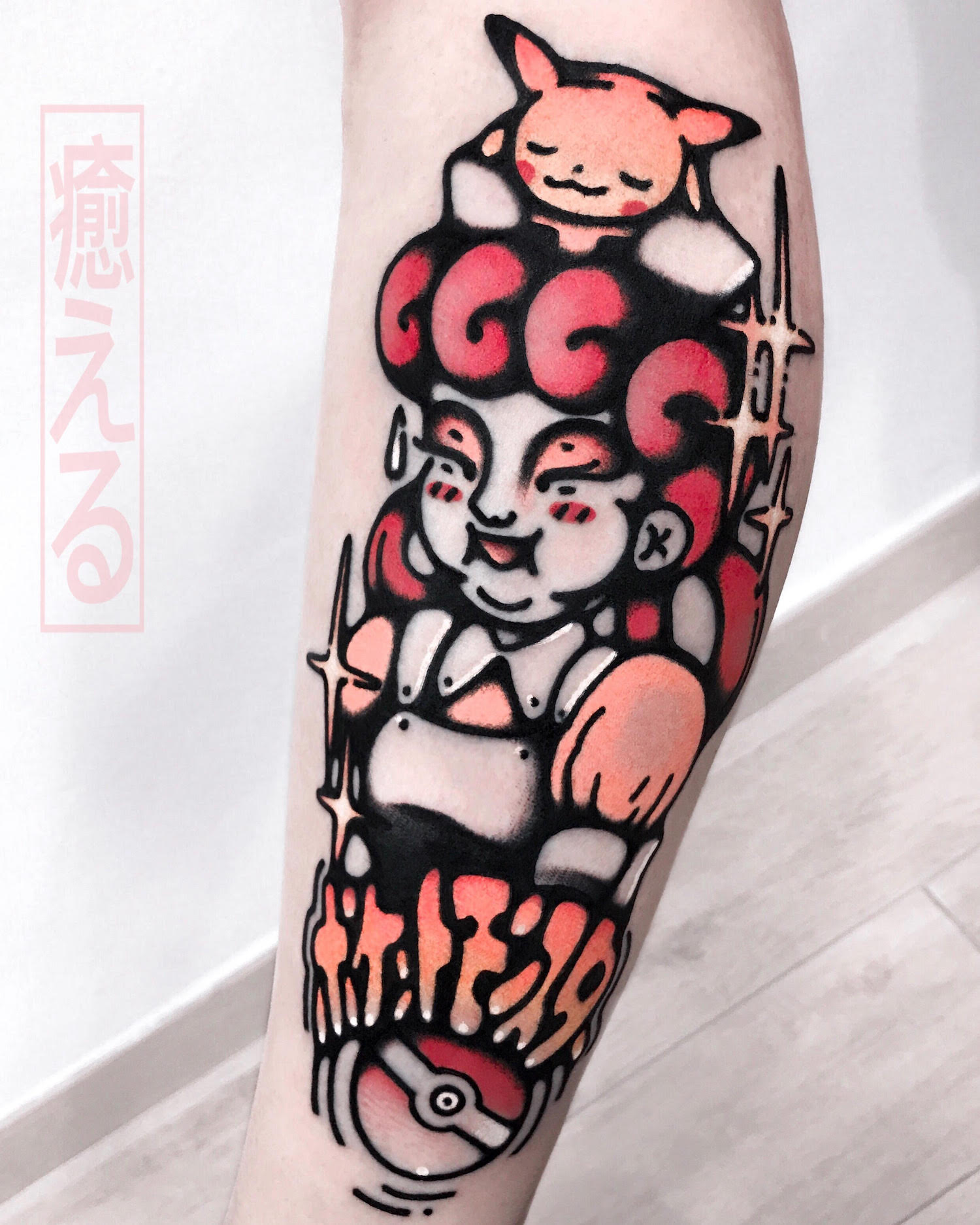 Pokemon tattoo on leg