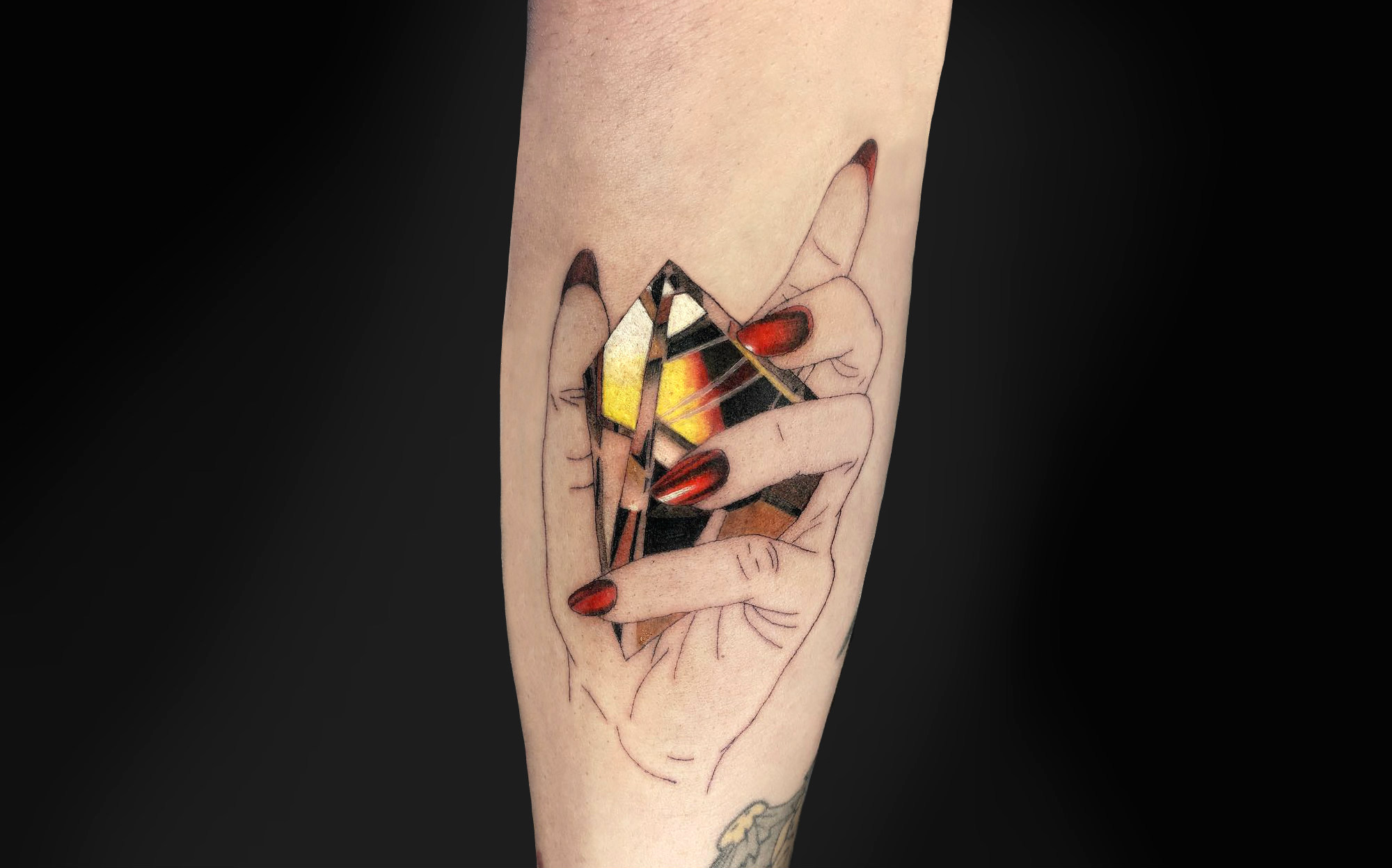 Reflective prism tattoo by Shannon Perry