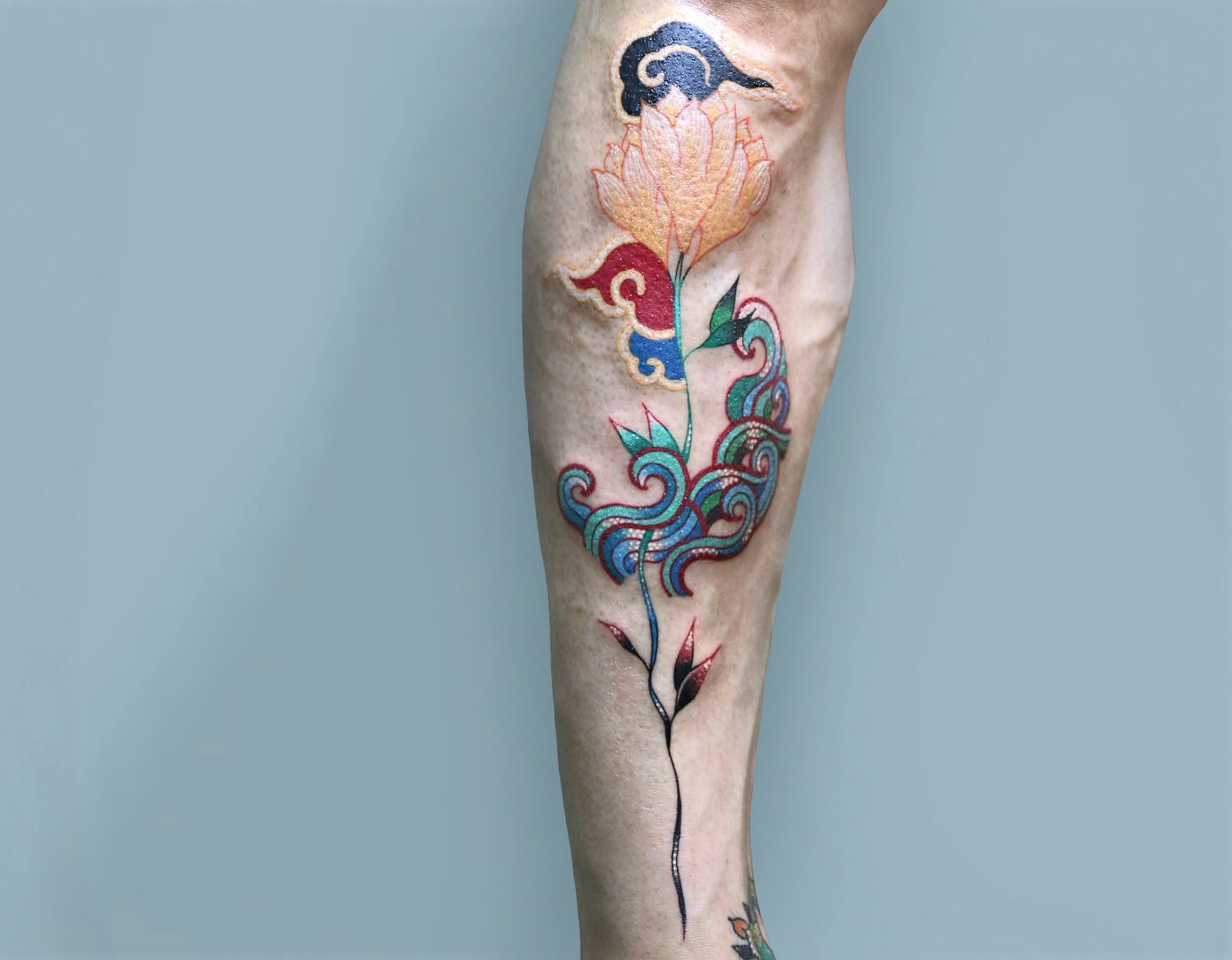 Korean art inspired flower tattoo by Pitta KKM