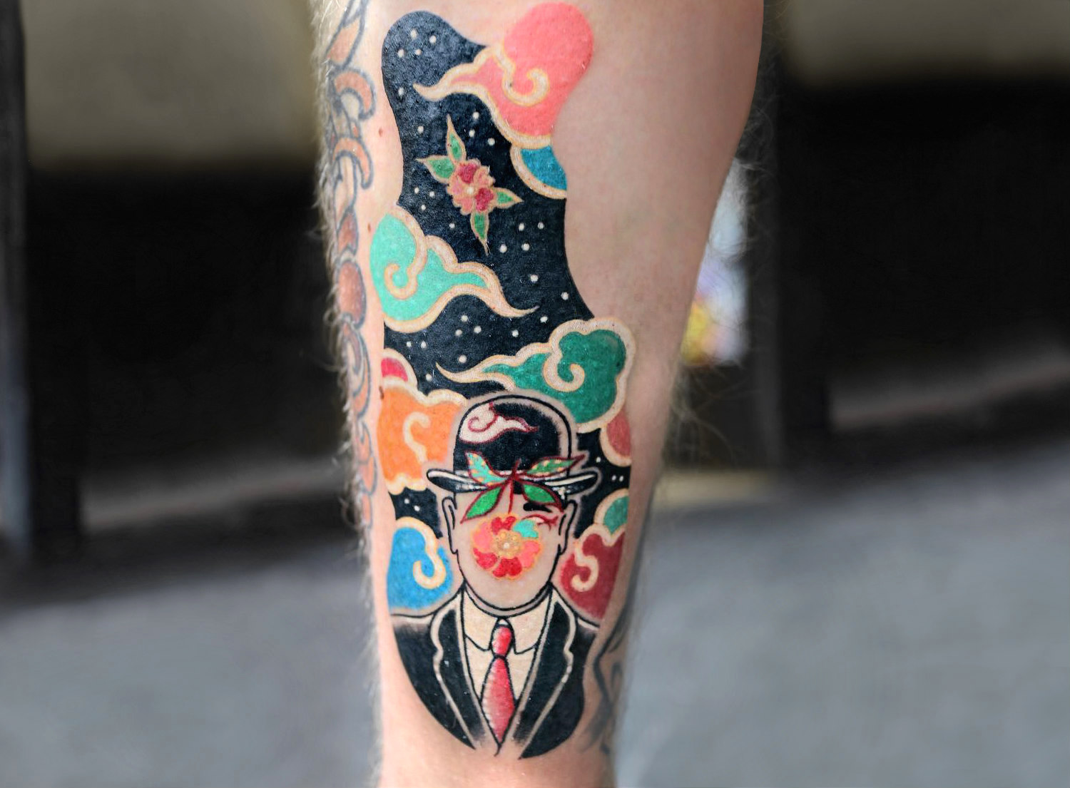 Korean-inspired Magritte fine art tattoo by Pitta KKM