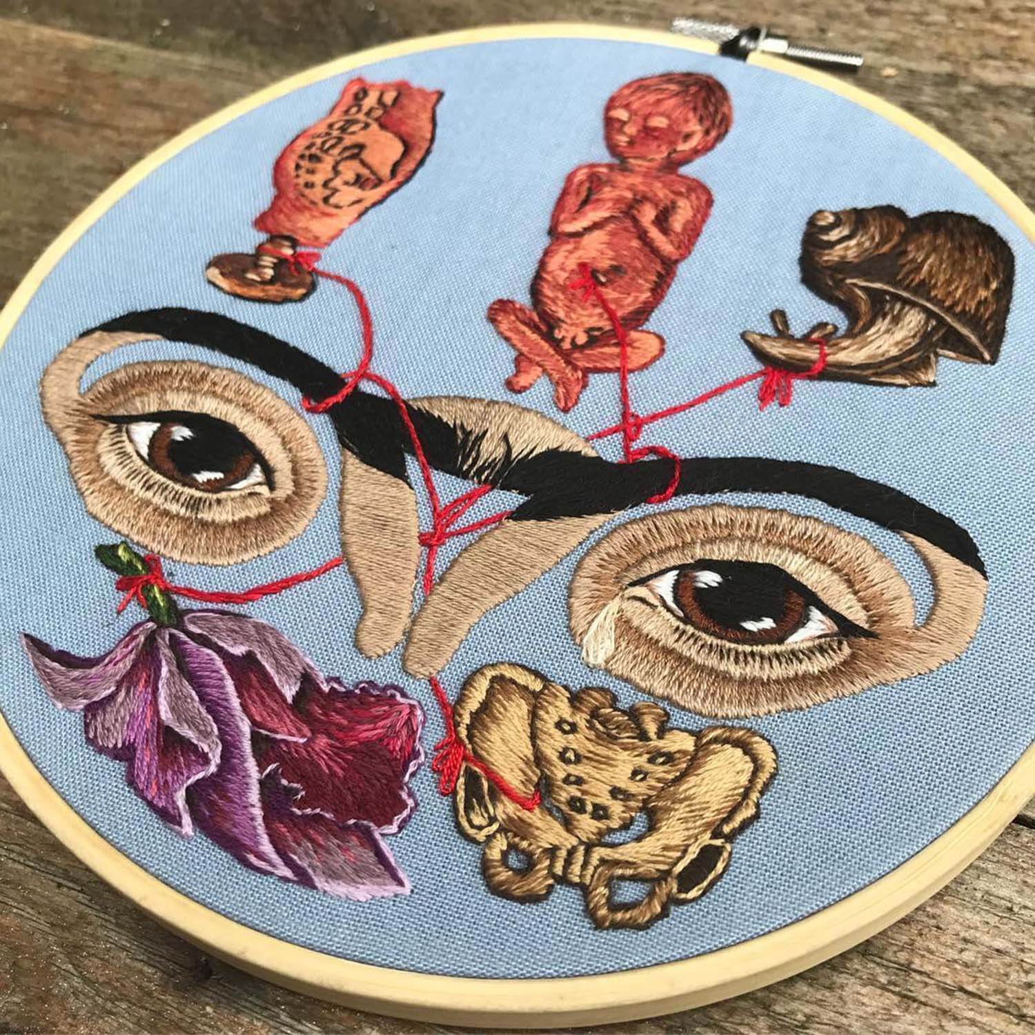 Ovaries embroidery with frida kahlo motif