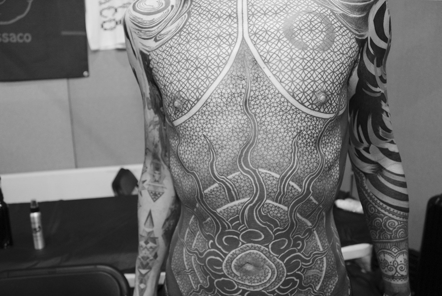 gakkin tarroo of stomach, blackwork, asian