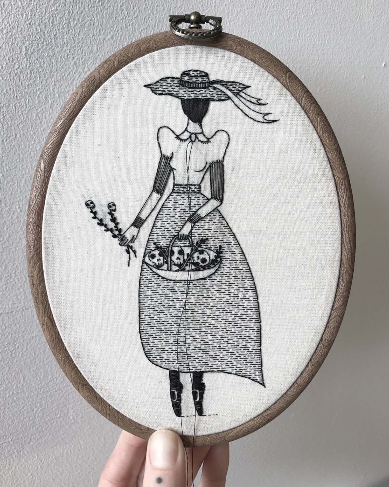 Embroidery of a faceless woman