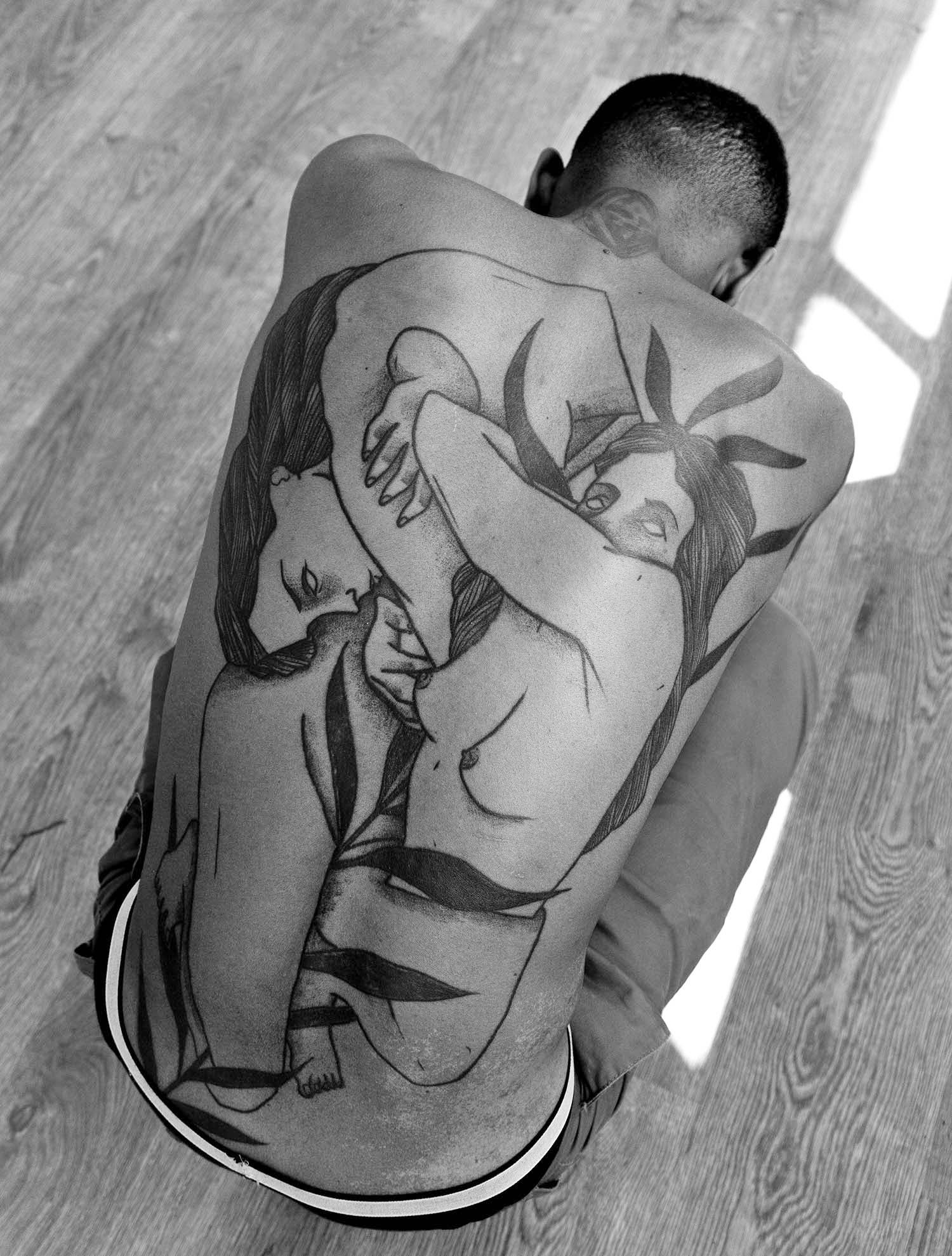 Fractured figures, linework tattoos