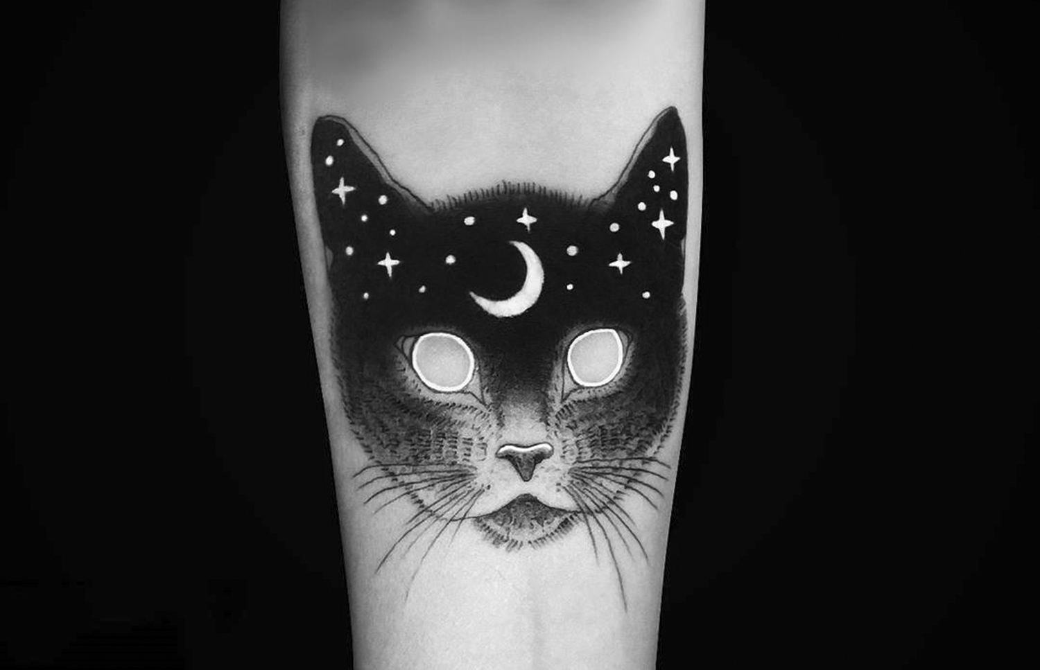 blackcat with stars, tattoo