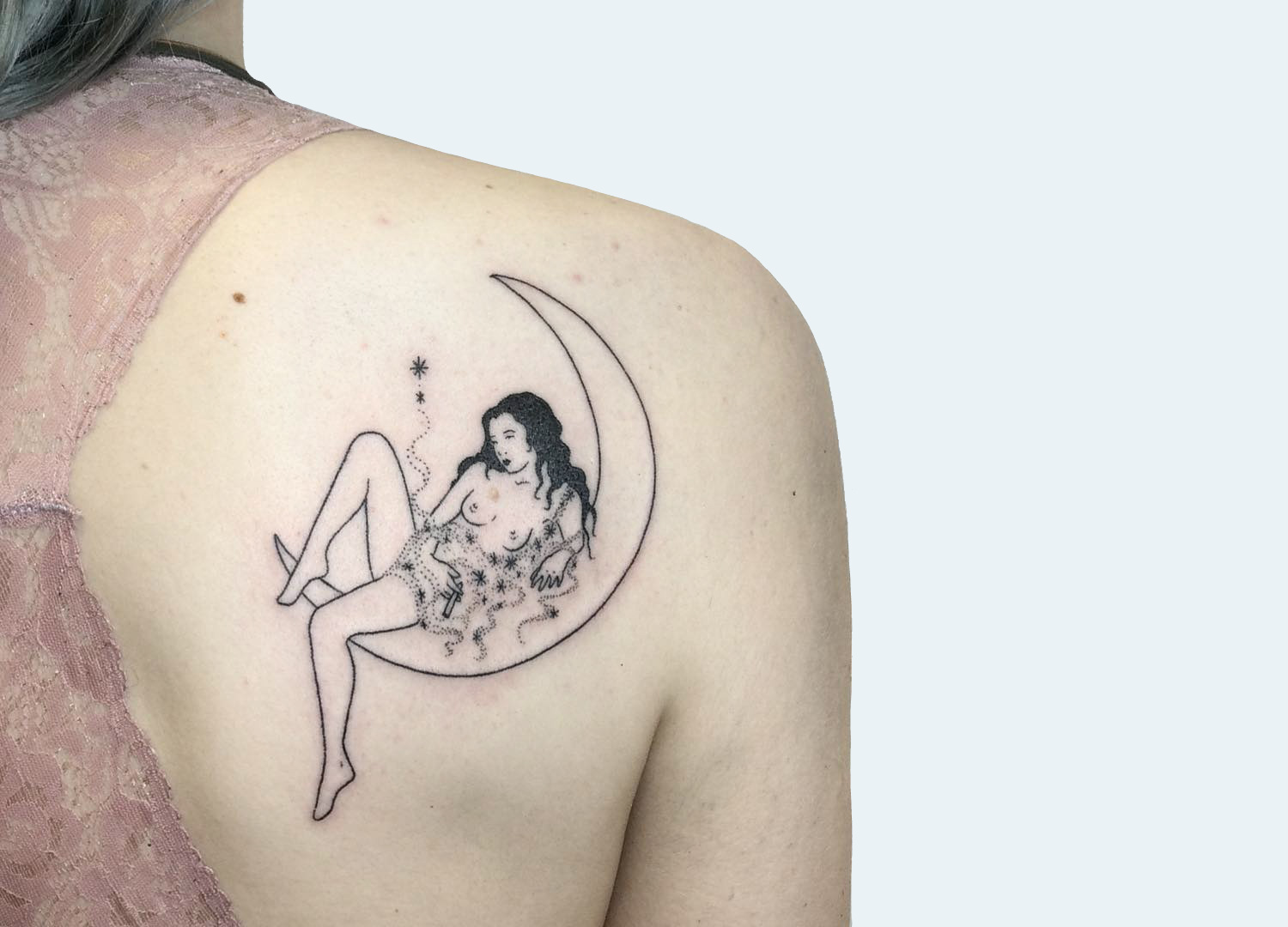 Lunar goddess handpoke tattoo by Tati Compton