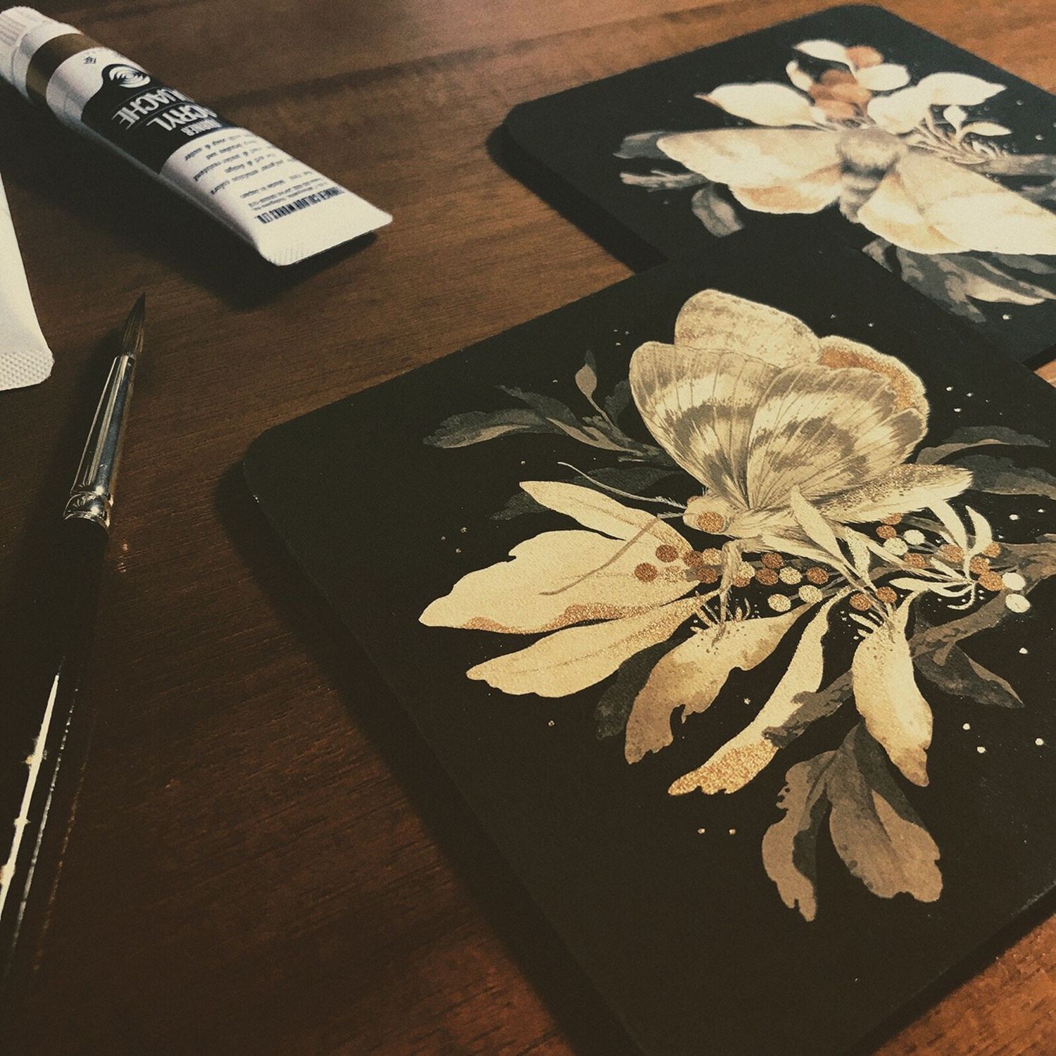 insects, moth and flowers, illustration