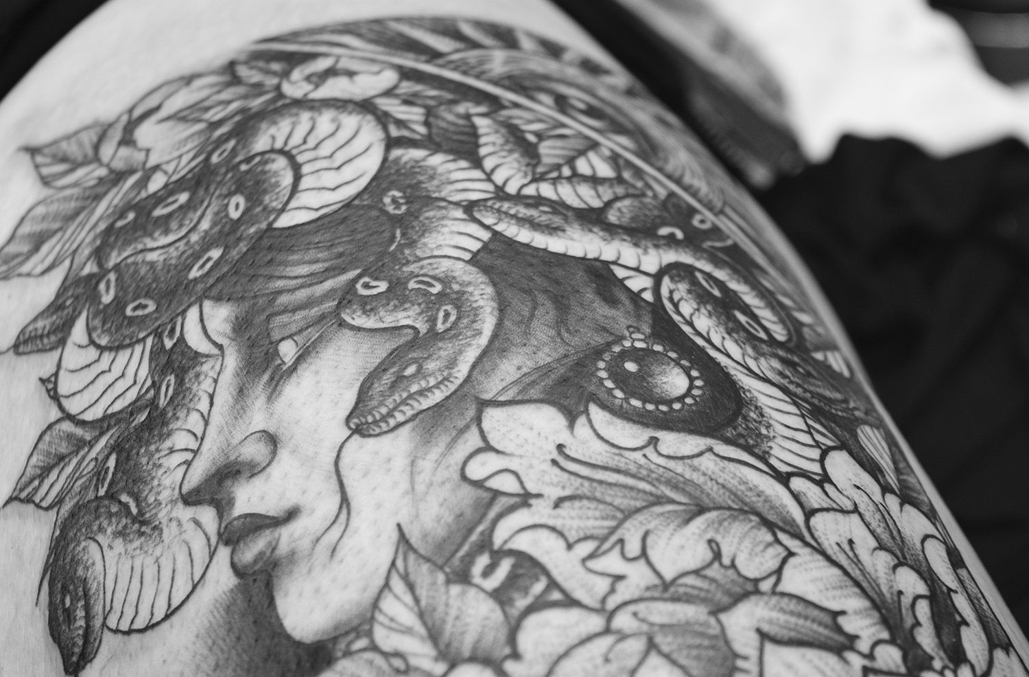 medusa tattoo on thigh