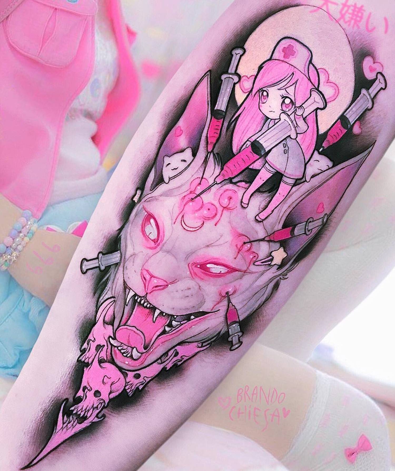 Neo-Traditional Tattoos of "Pastel Gore" by Brando Chiesa.