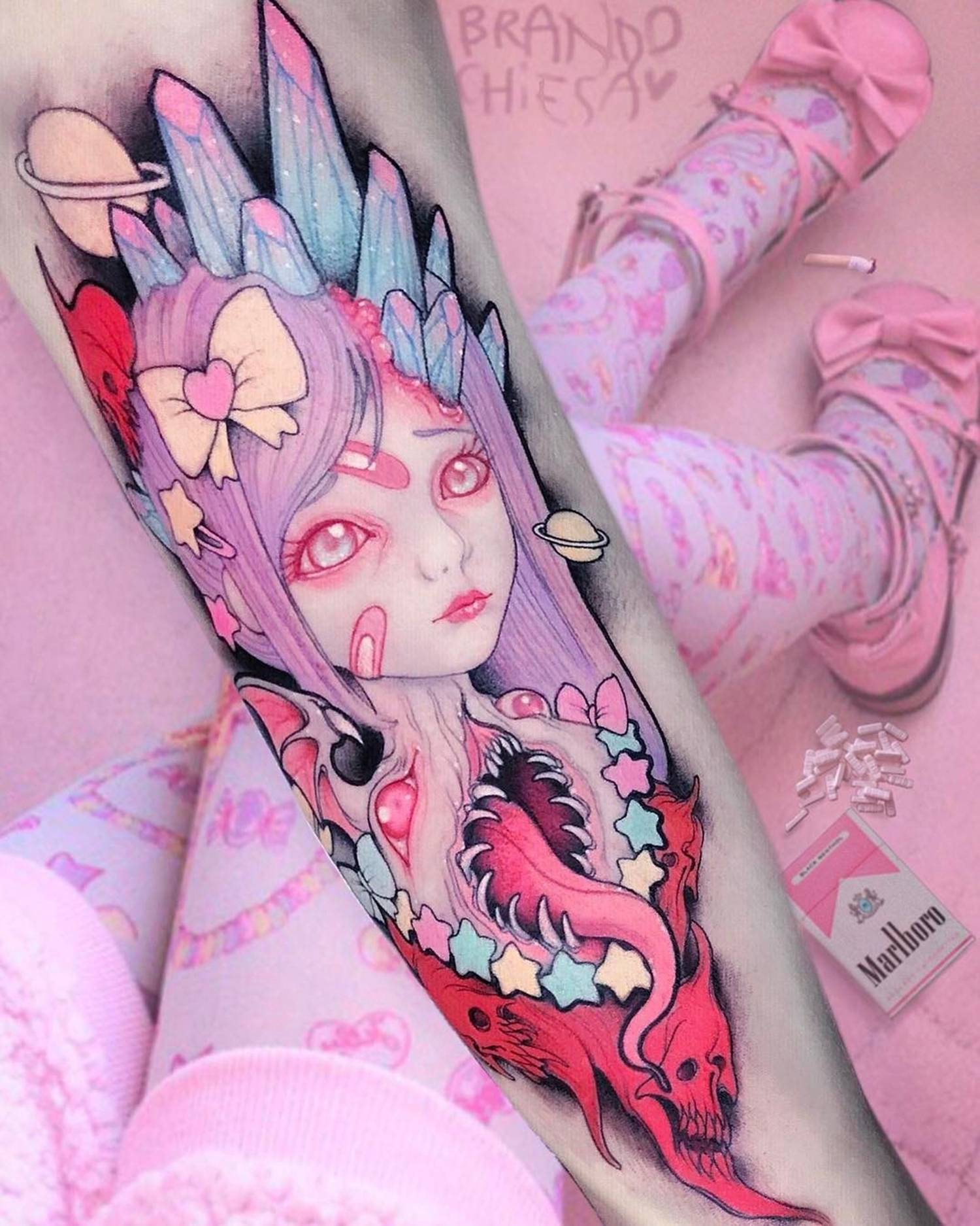 girl anime tattoo, japanese