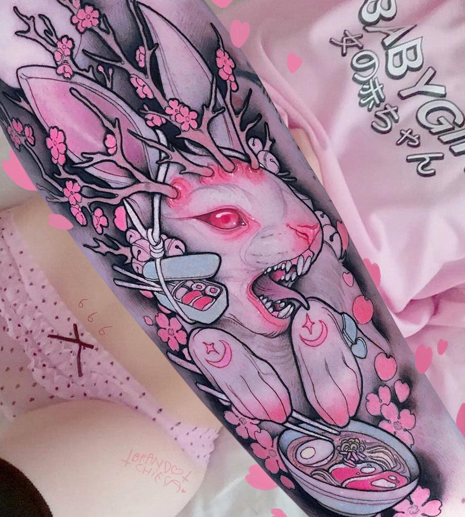 gore rabbit, pink tattoo