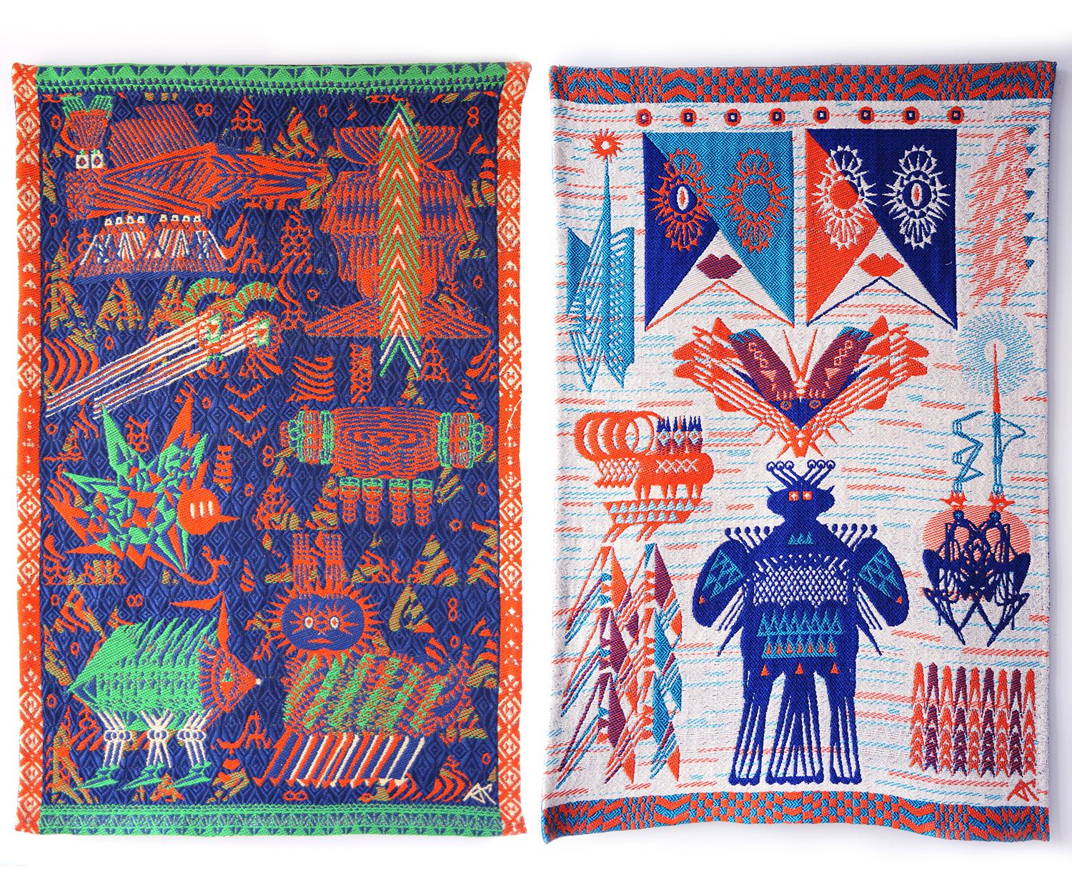 artistic carpets with illustrations, Sun and Night Textile by Aya Kawabata