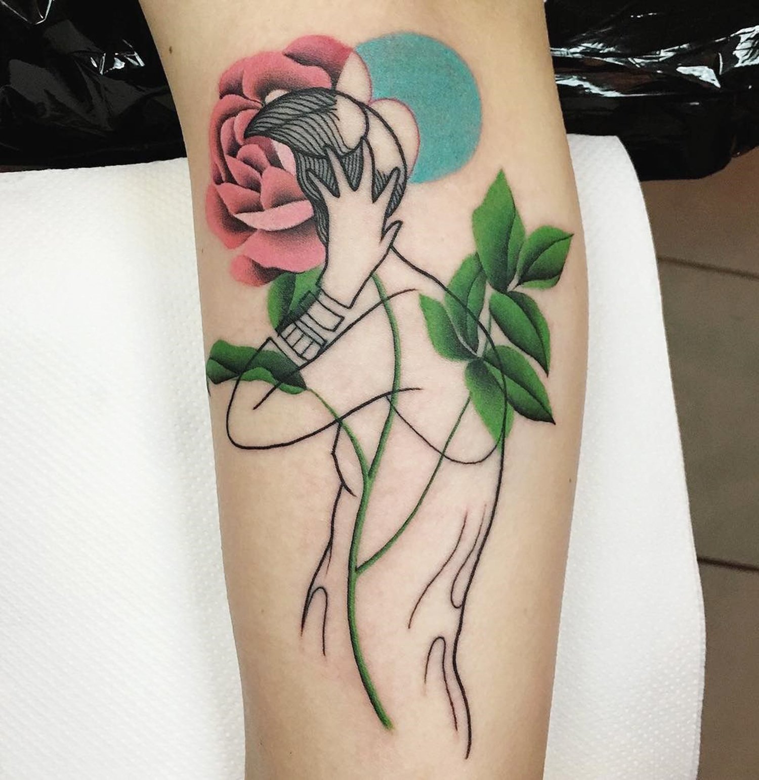 nude tattoo, flowers