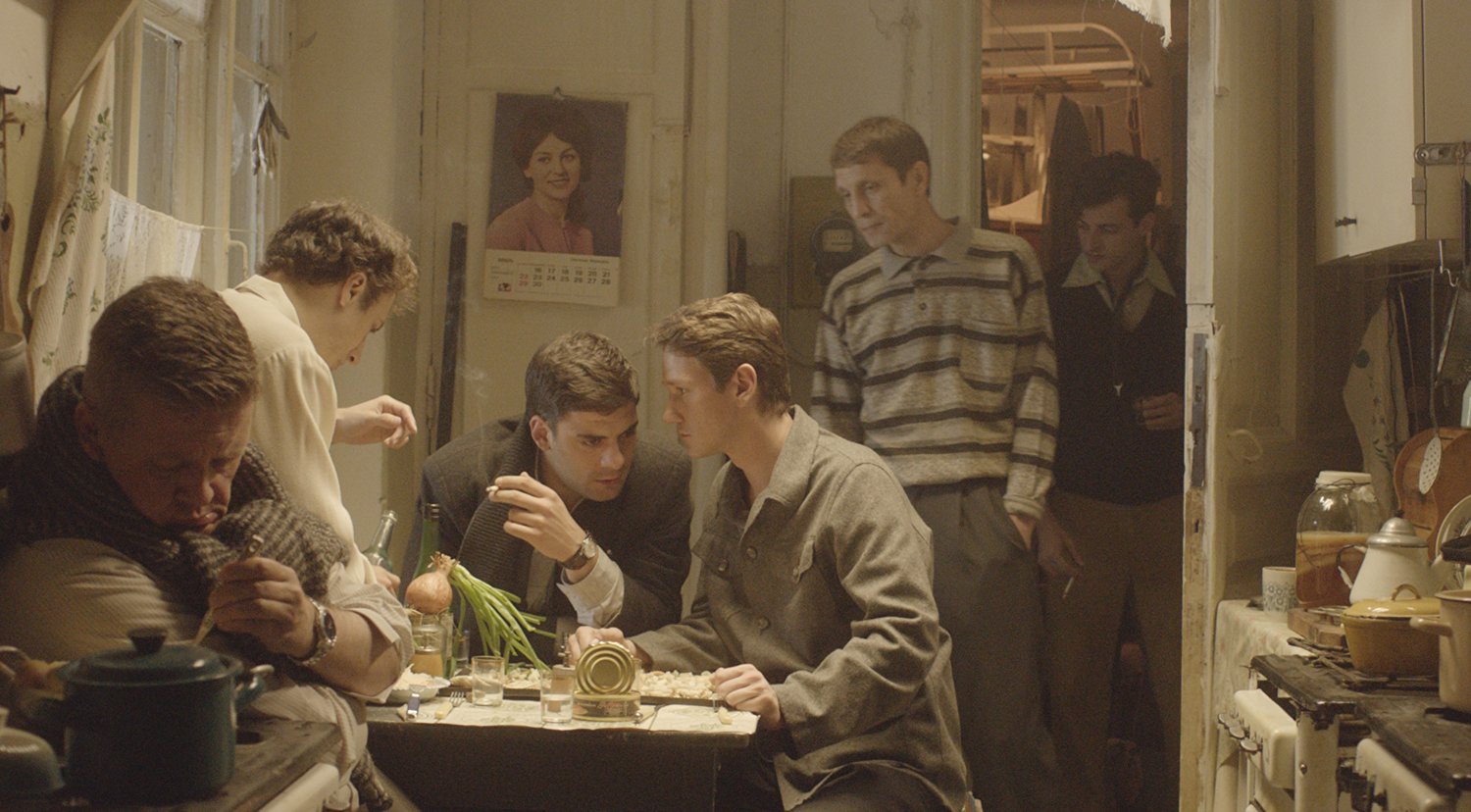 guys talking, scene from Dovlatov