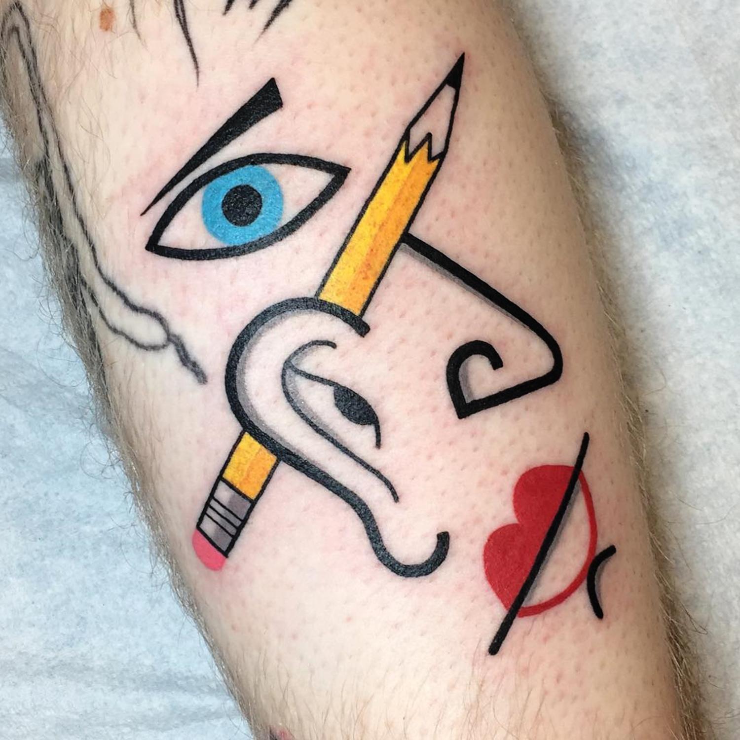 picasso style tattoo, deconstructed face