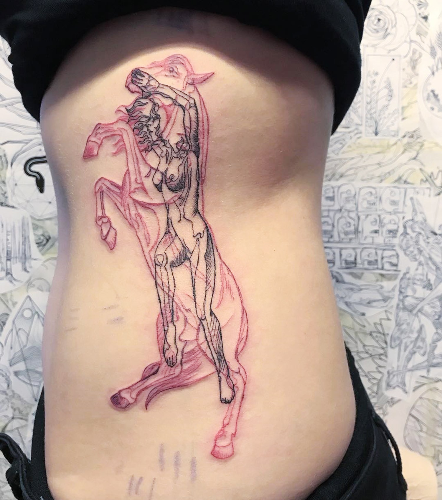 horse and woman, overlay tattoo