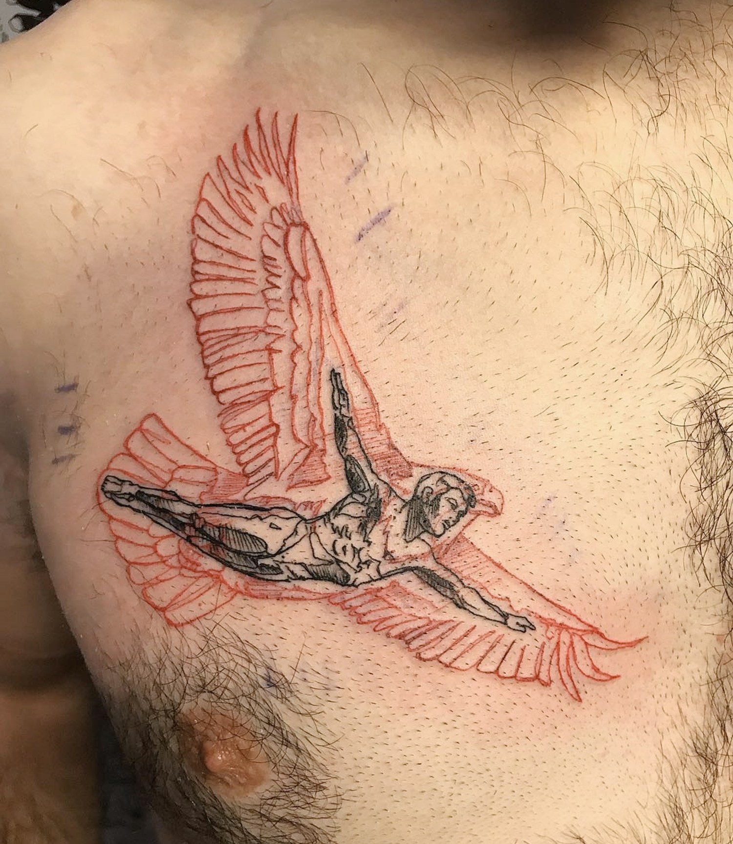 flight, eagle and man tattoo