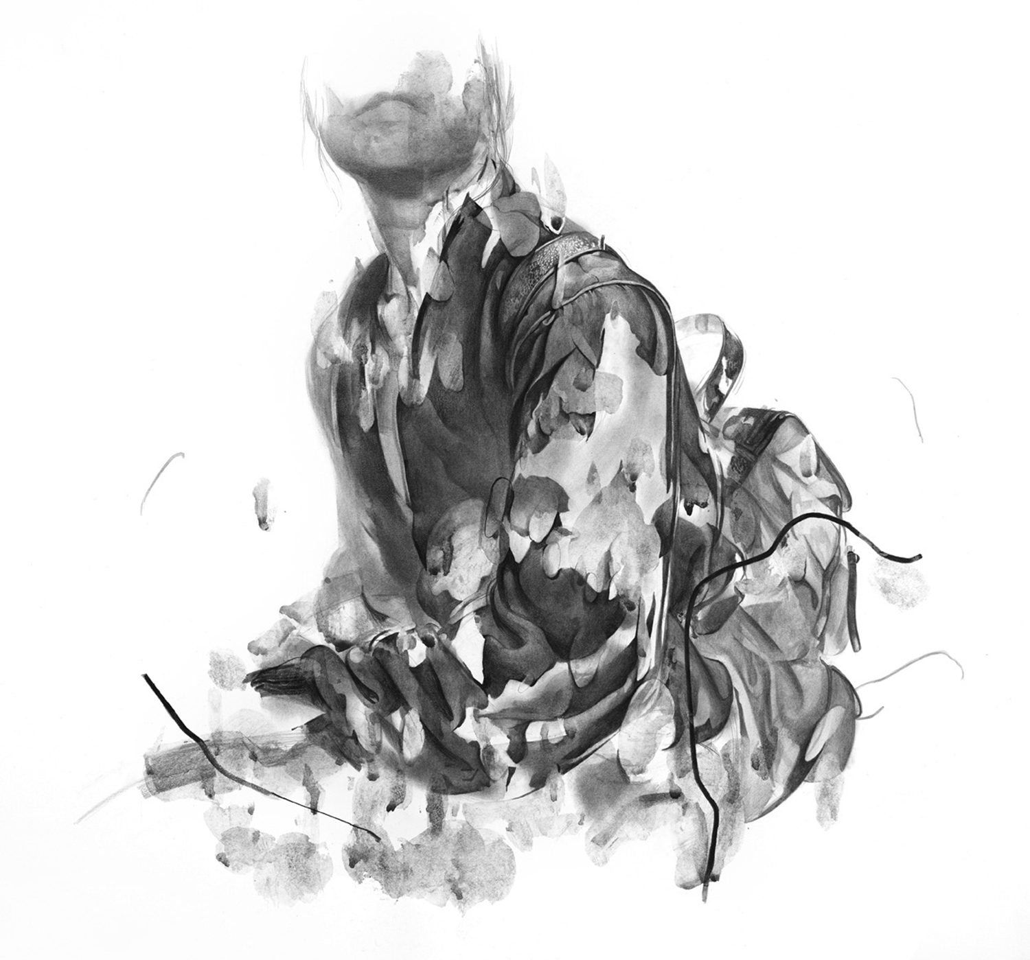 man graphite drawing, unfinishing style