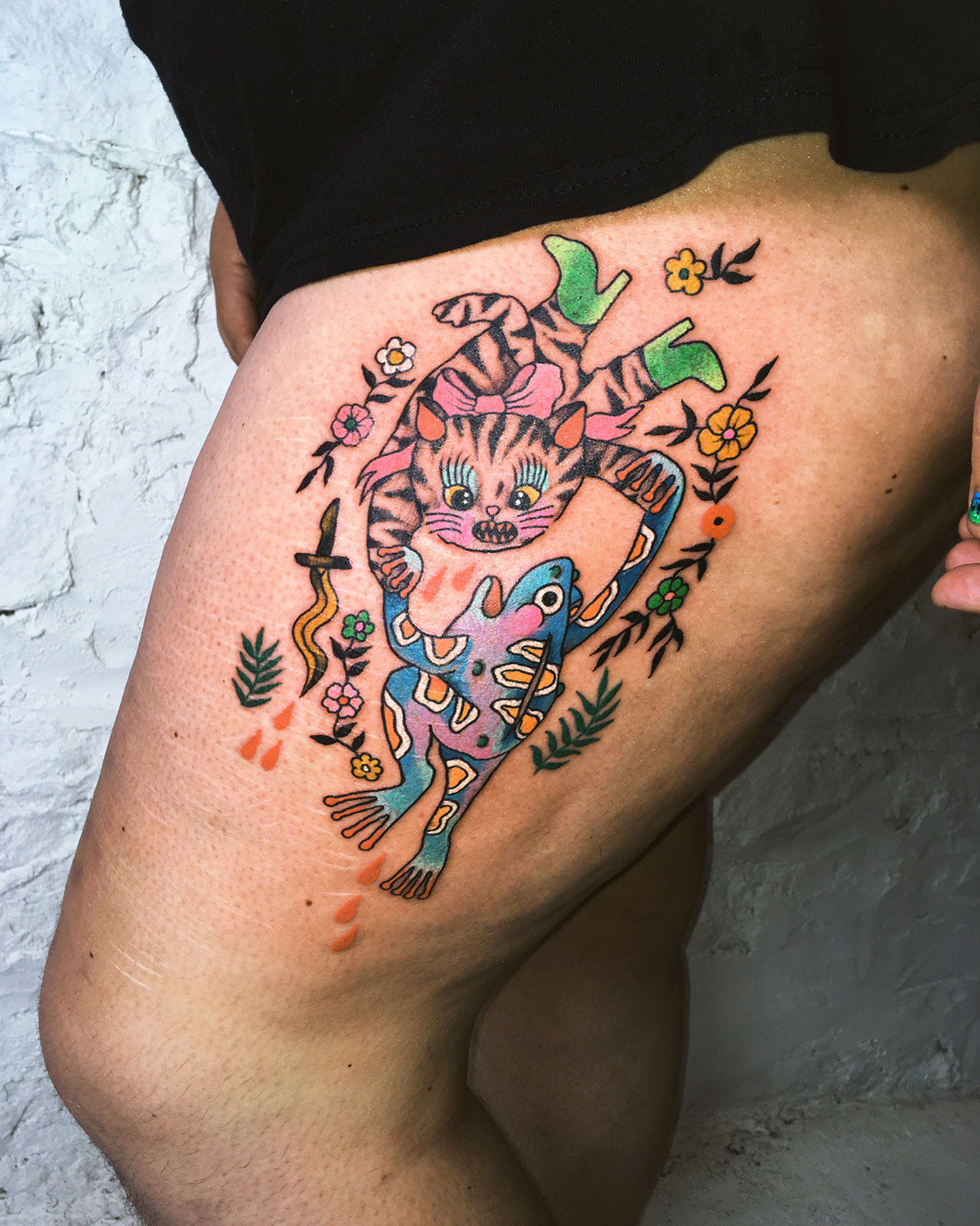 Charline Bataille - cat and frog freaks tattoo