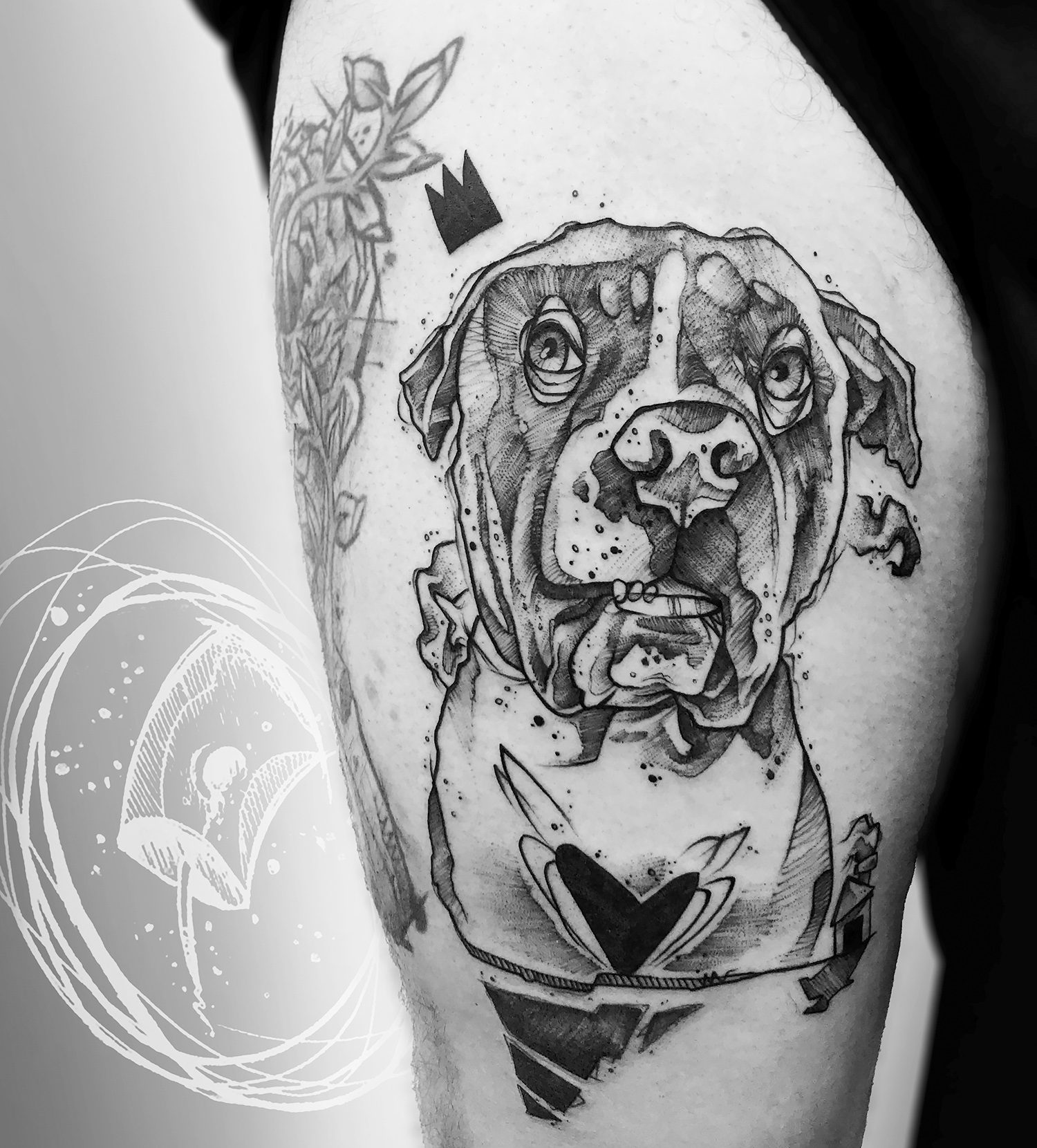 sketch dog, black ink