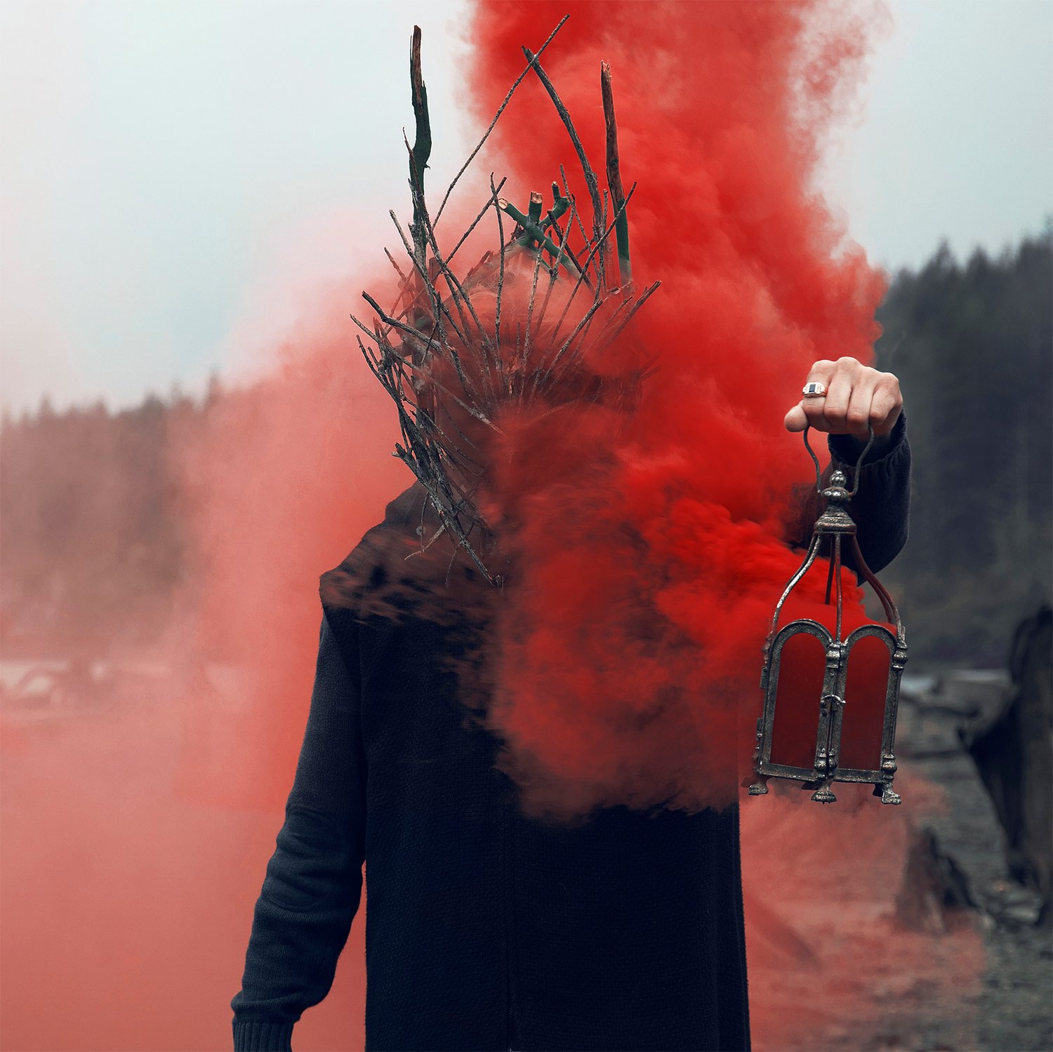 red smoke, portrait photography