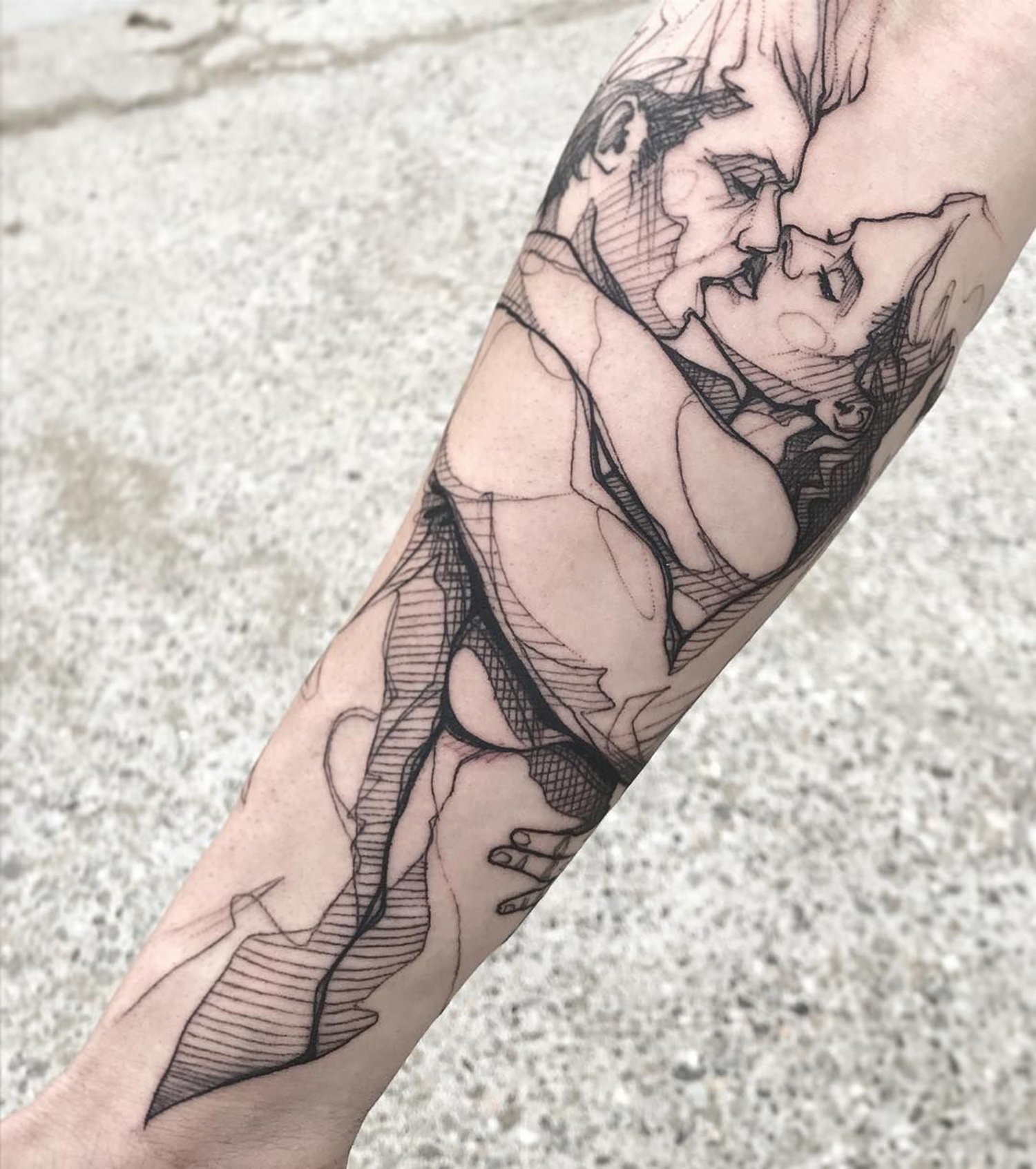kissing couple, romantic tattoo