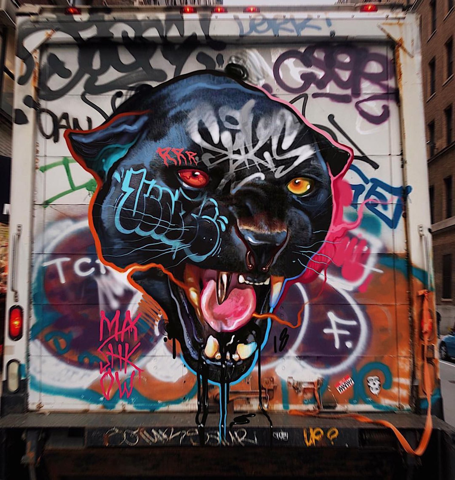 panther graffiti on truck
