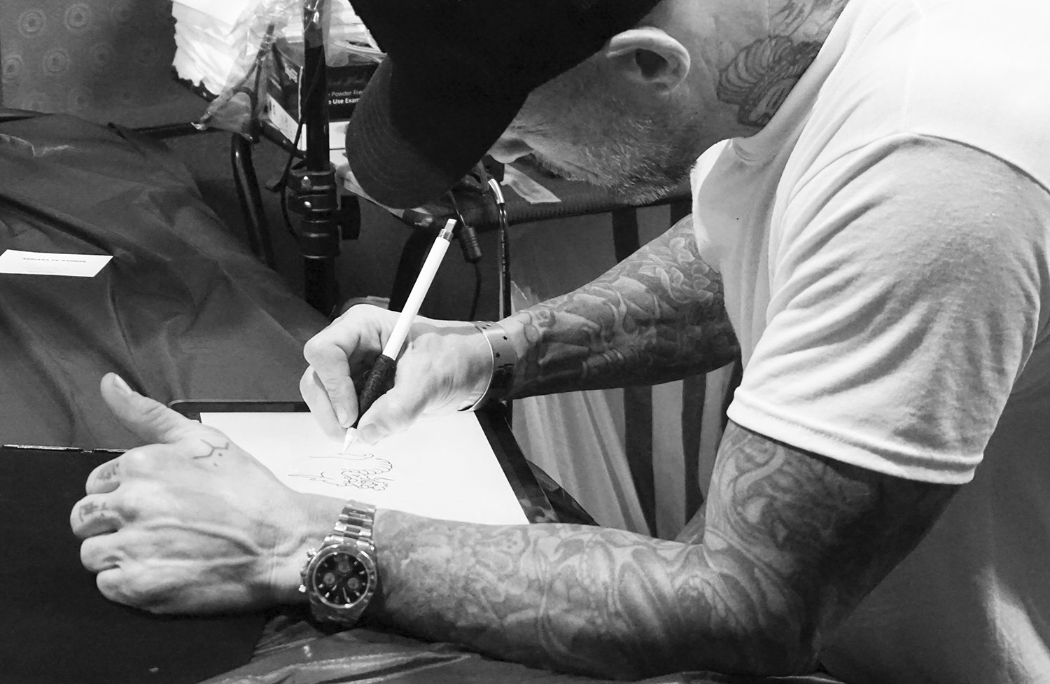 ami james drawing tattoo on tablet, interview