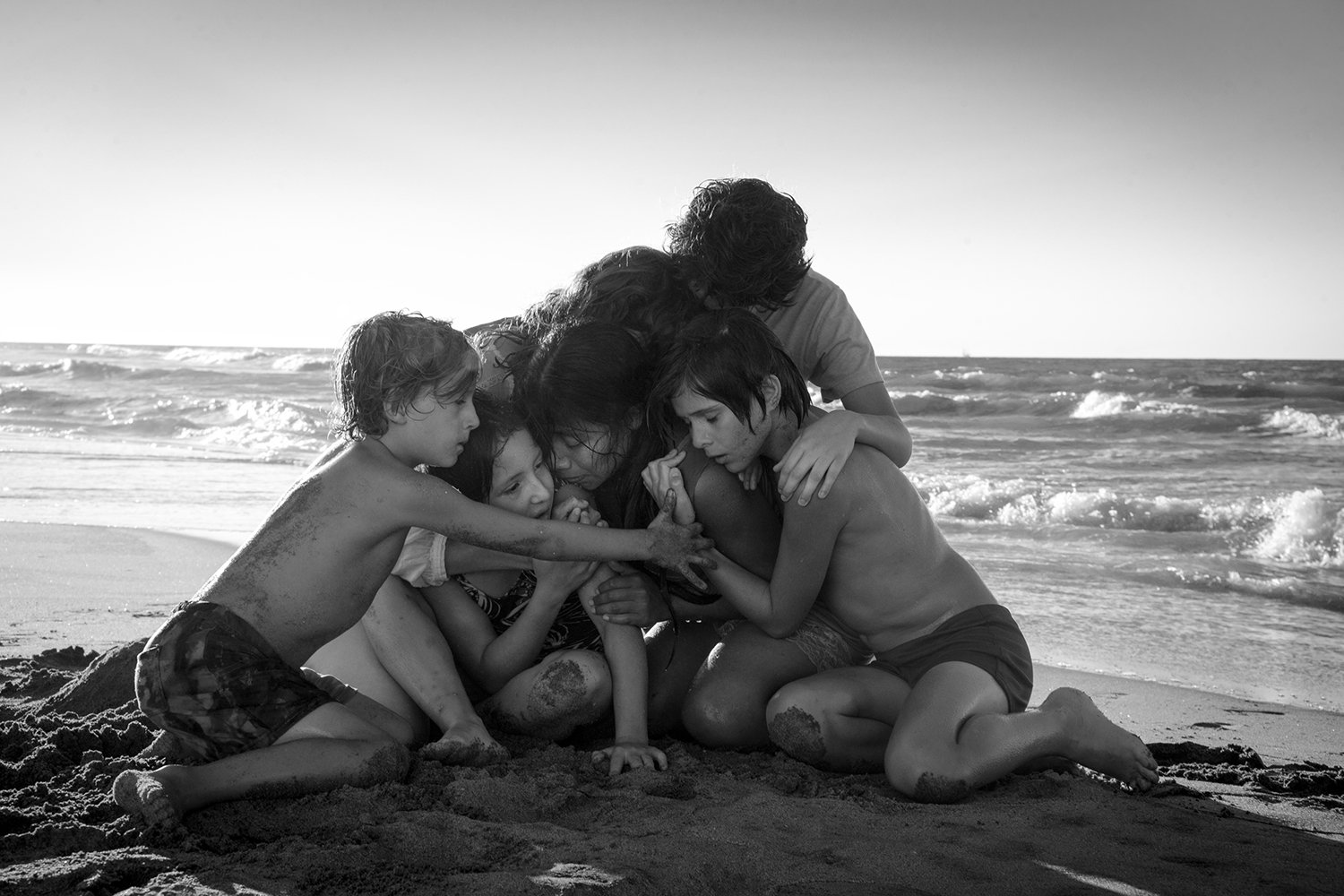 children on beach, Roma movie