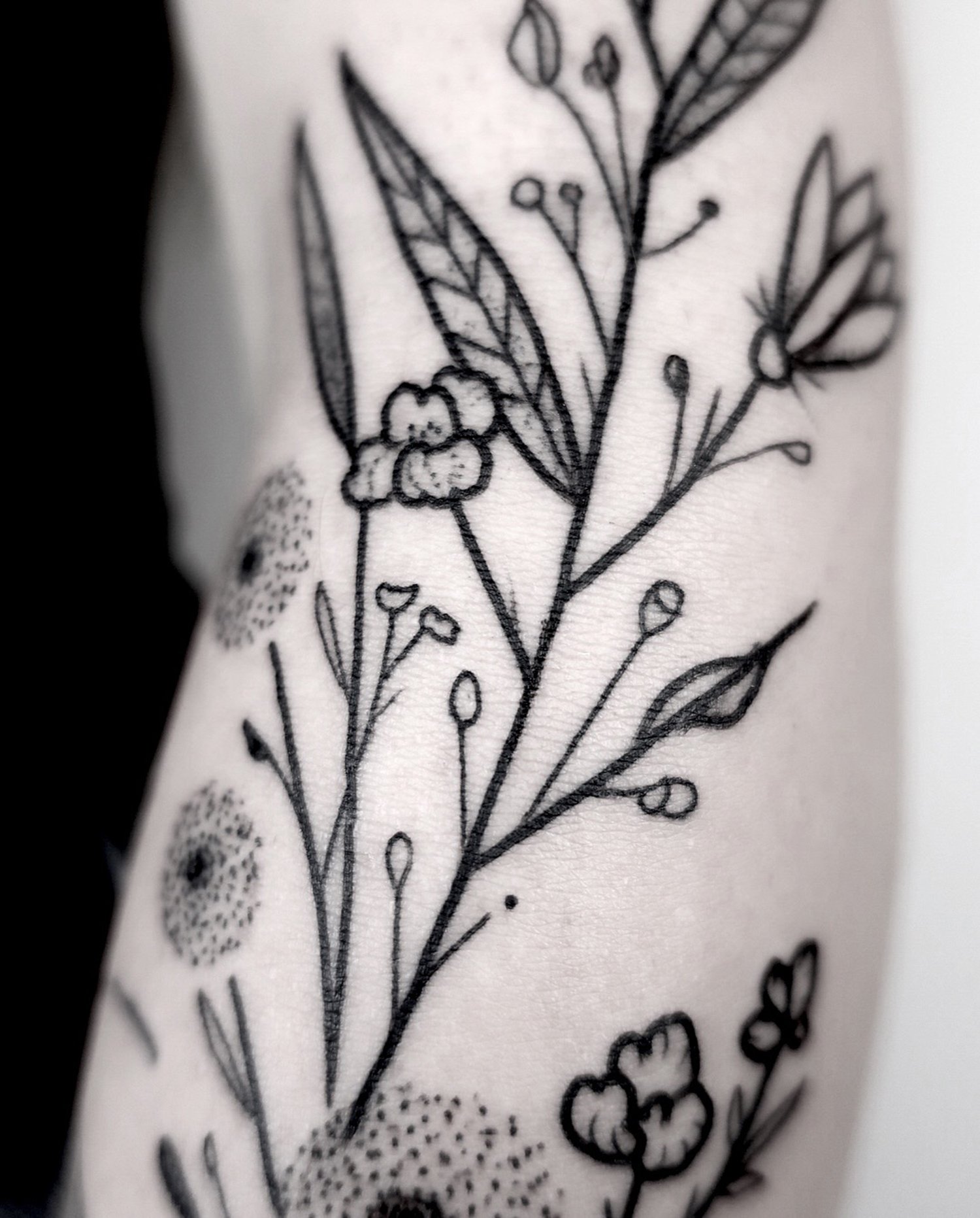 closeup tattoo, botanical, flowers