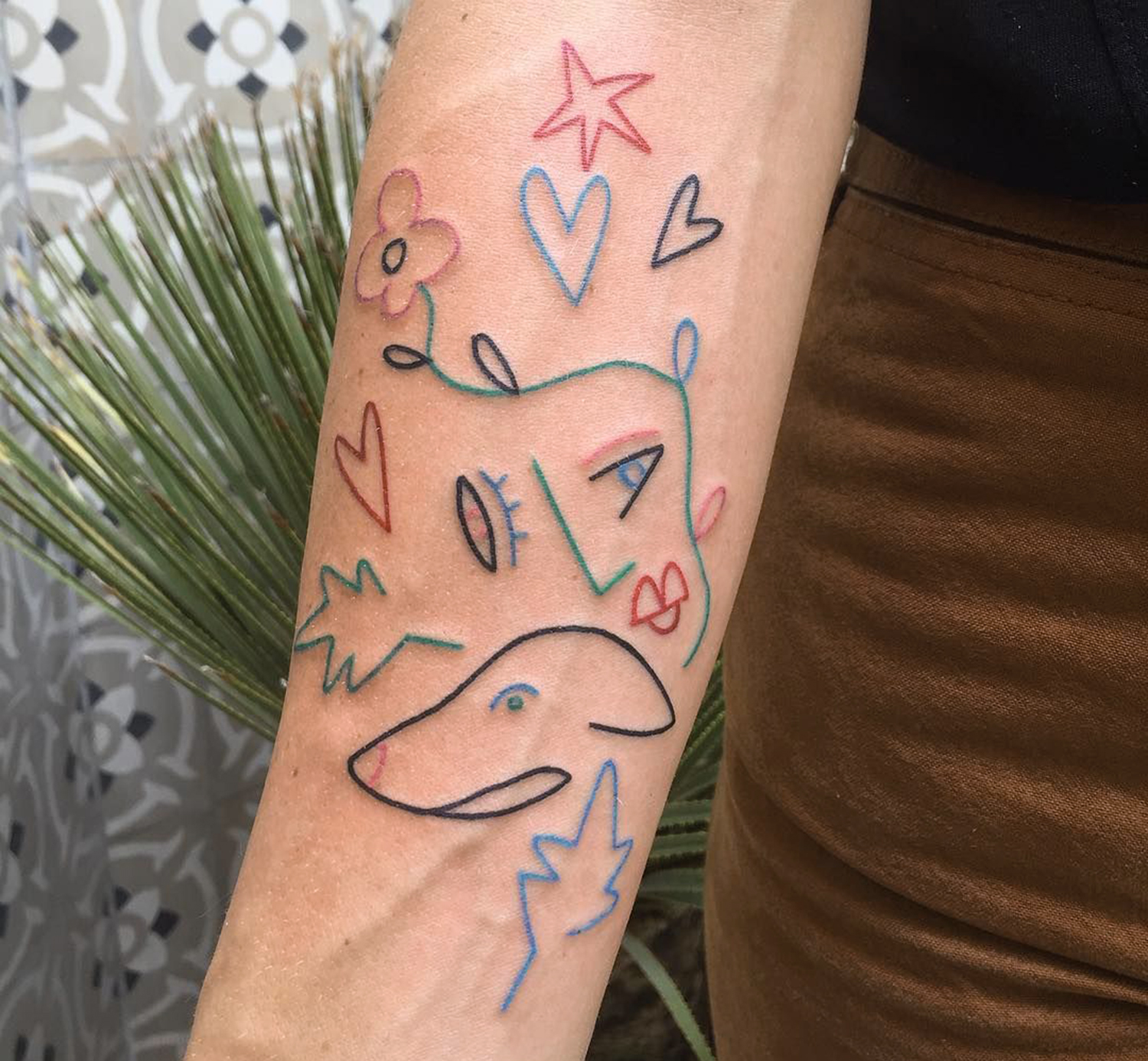 dog and abstract shapes, tattoo