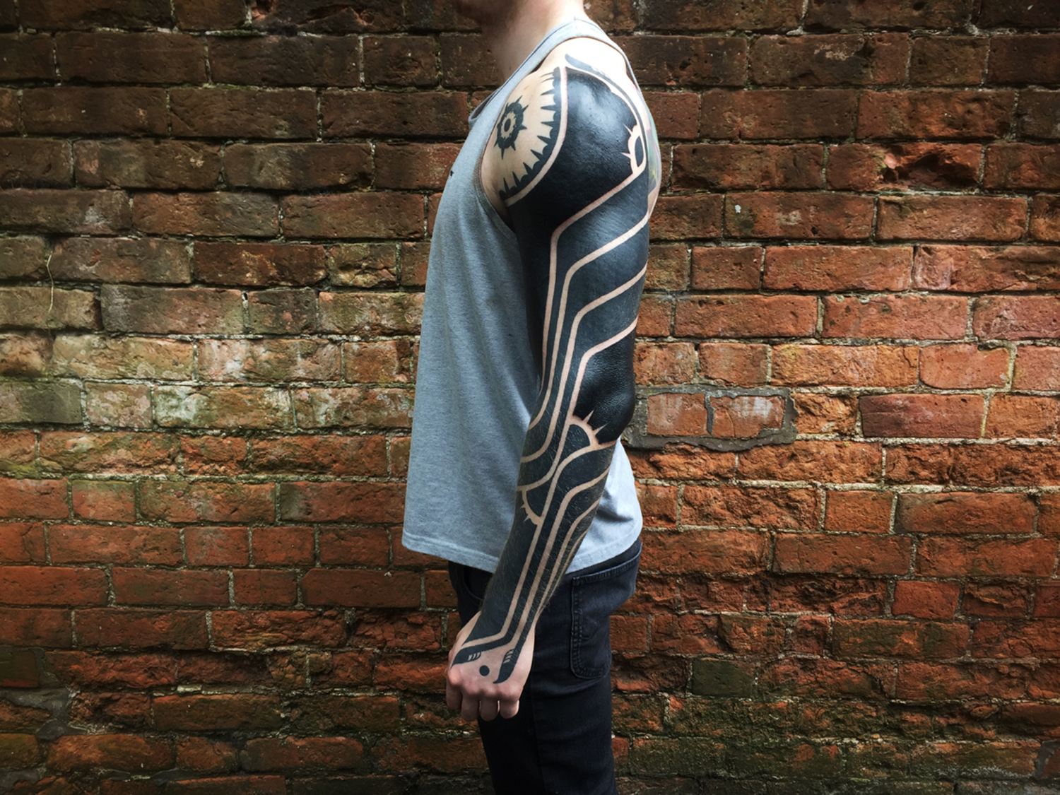 arm tattoo, blackwork, neotribal