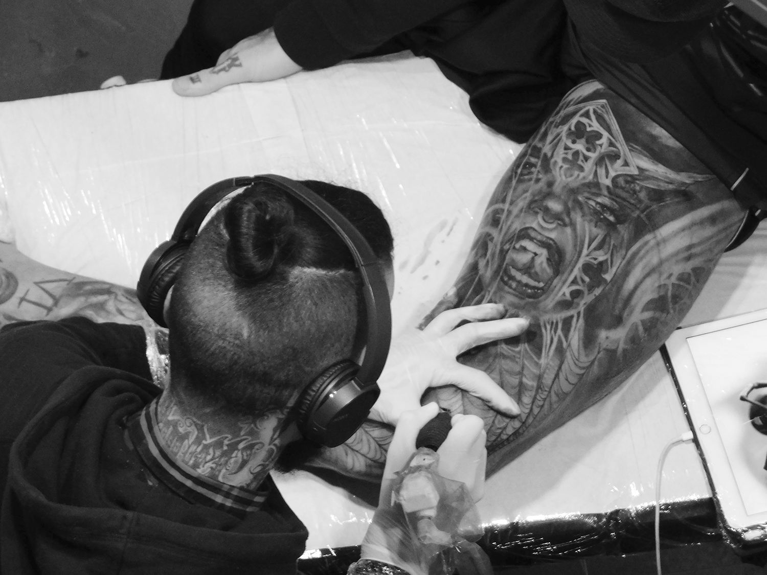 epic black and grey tattoo by vasco guereiro, warrior tattoo, balm tattoos
