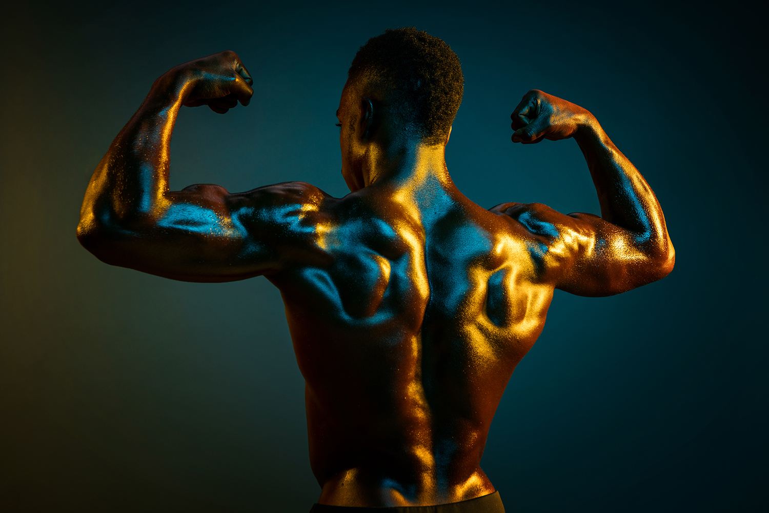 blue and yellow muscle portrait