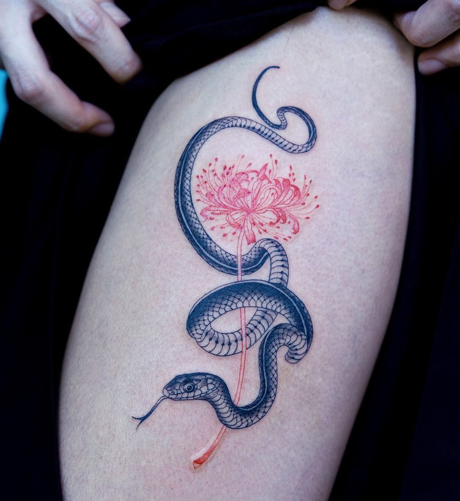 flower and snake, tattoo by oozy
