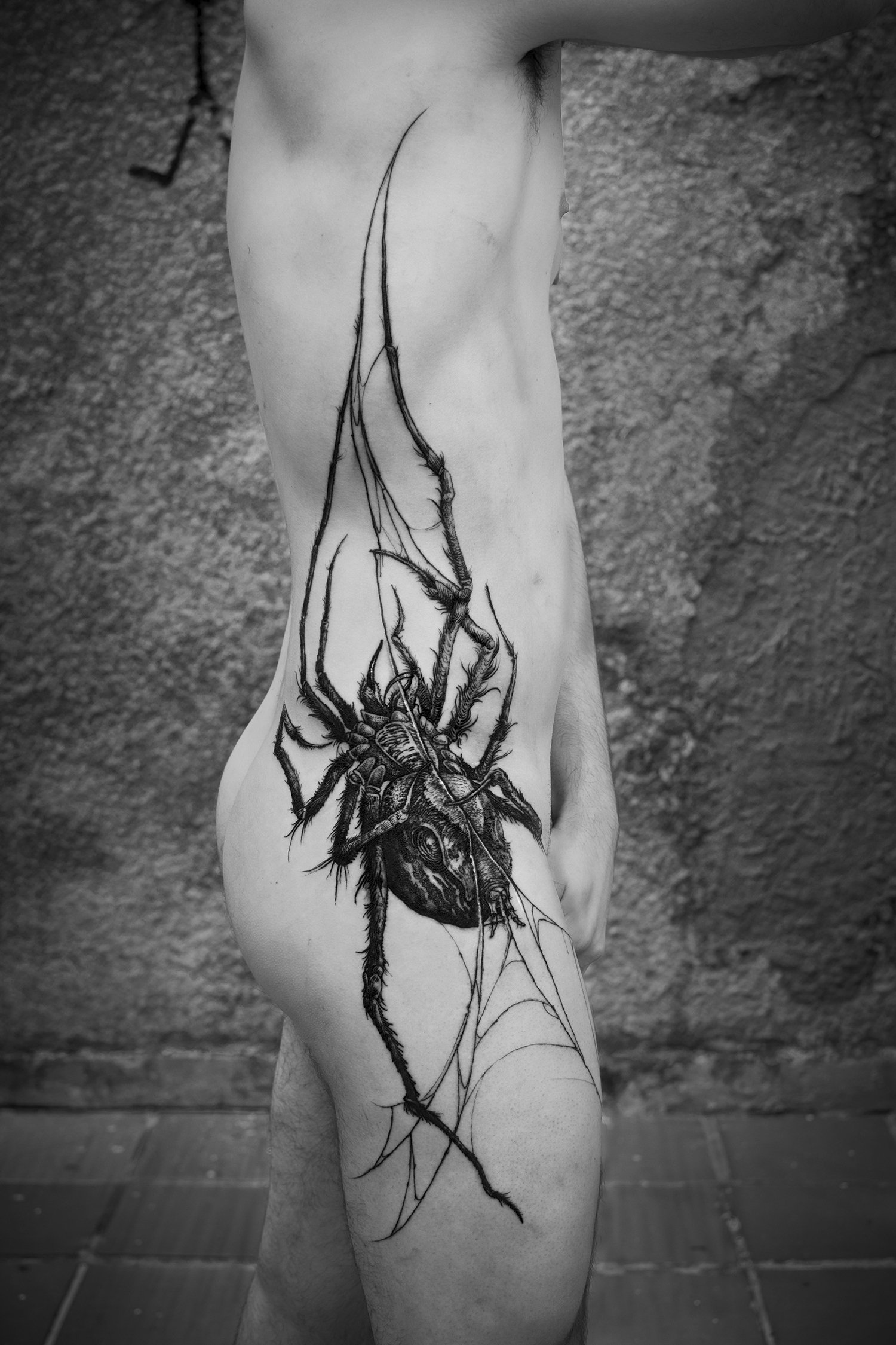 spider tattoo on body, by federico rabelo, yearegods