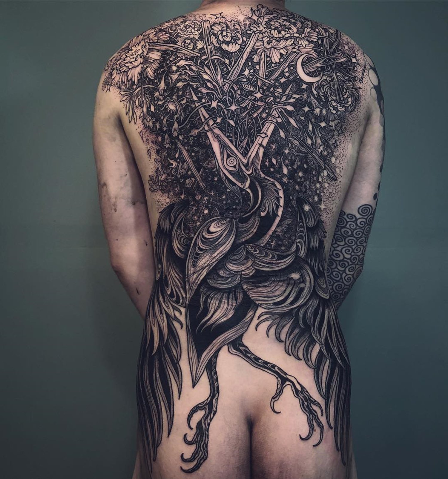 kingfisher back tattoo, illustrative by loone