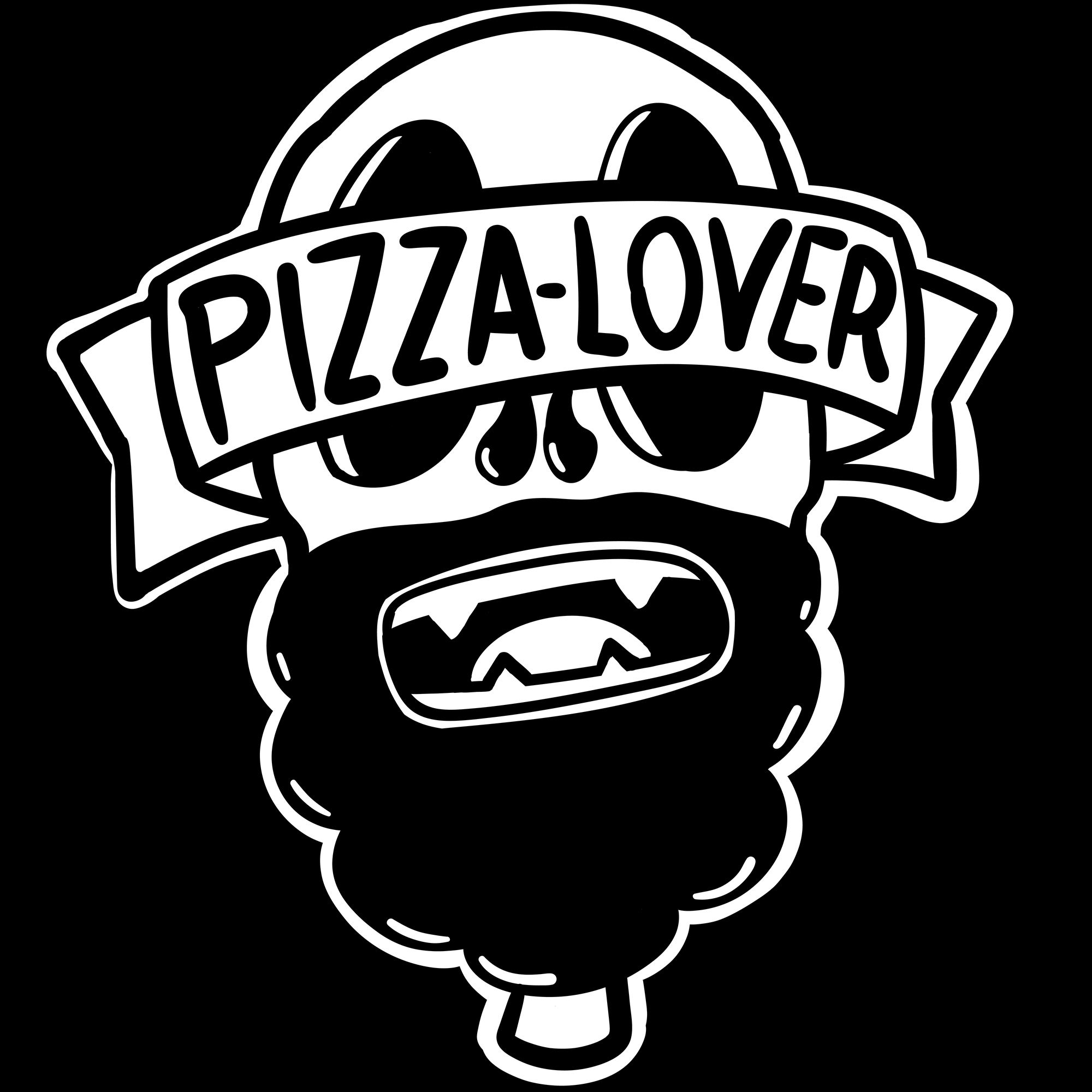 pizza lover, black and white illustration
